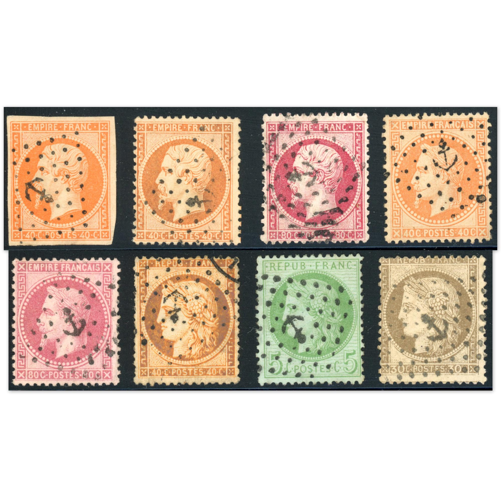 OBLITÉRATIONS ANCRE SUR TIMBRES CÉRÈS ET NAPOLÉONS, TIMBRES CLASSIQUES OBL