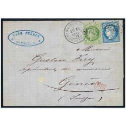 LETTRE TIMBRÉE DE 1873 AVEC TIMBRES 53 ET 60A OBLITÉRATION GROS CHIFFRES