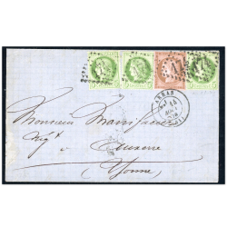 LETTRE TIMBRÉE DE 1873 AVEC 3 TIMBRES N°53 ET 1 TIMBRE N°36 OBL GROS CHIFFRES