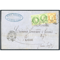 LETTRE TIMBRÉE DE AVEC 2 TIMBRES N°53 ET 1 TIMBRE N°55 OBL GROS CHIFFRES