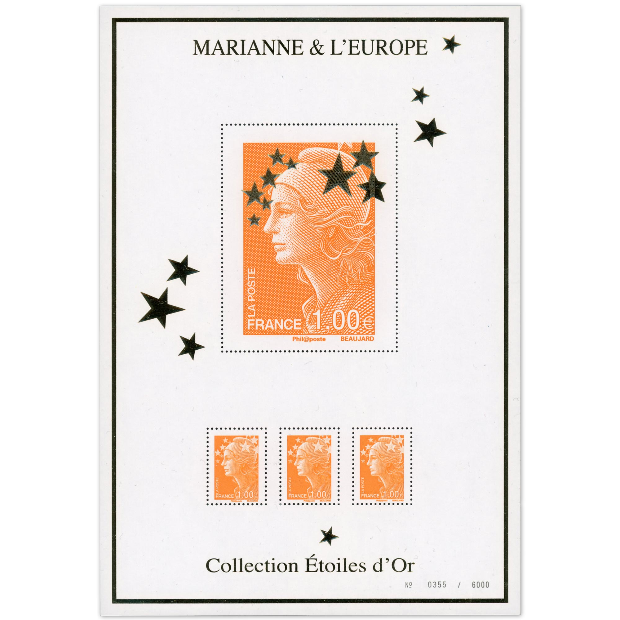 MARIANNE ET L'EUROPE TIMBRE À 1€ BLOC ENTIER ISSU DE LA COLLECTION DE 2012