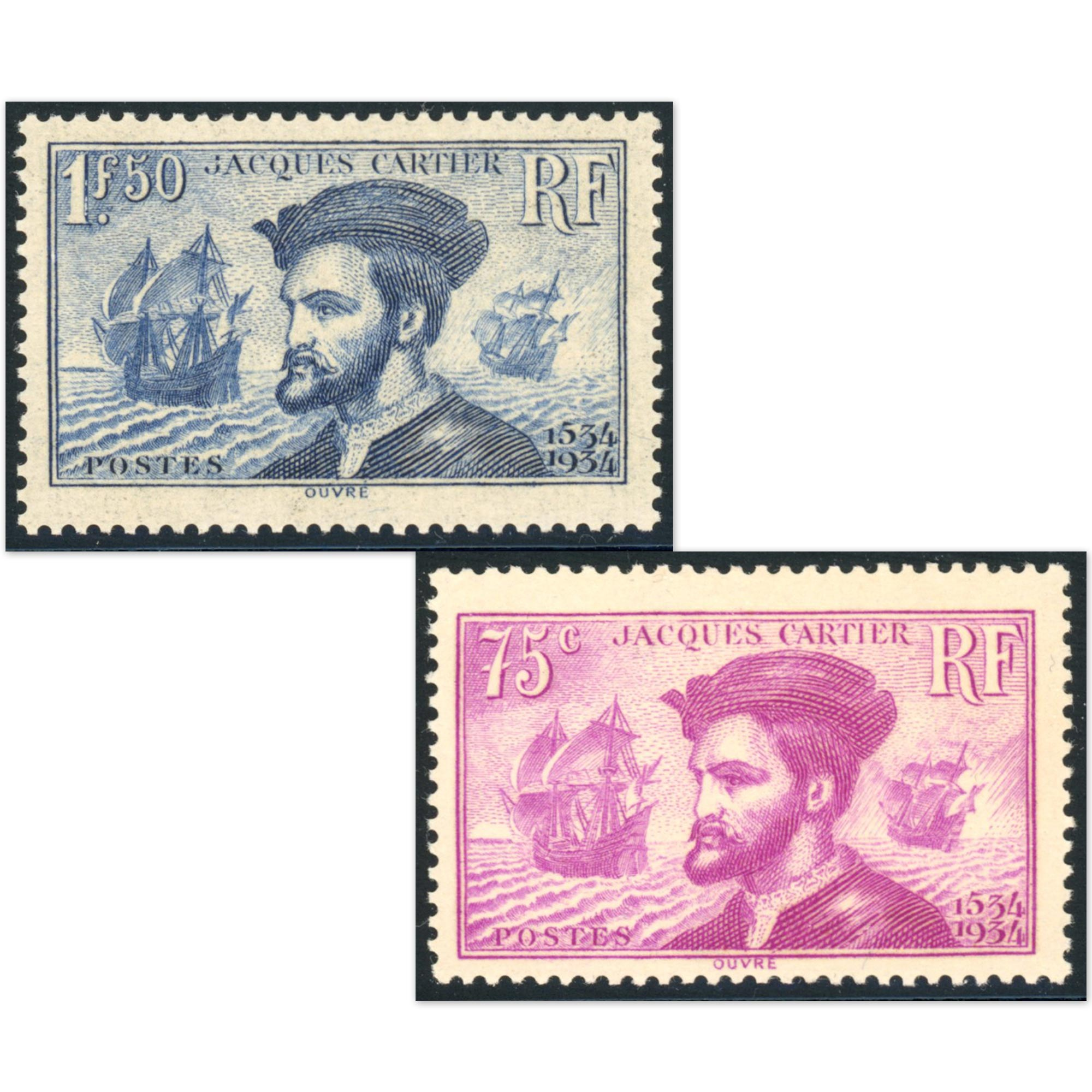 FRANCE N°296-297 JACQUES CARTIER TIMBRES NEUFS** ANNÉE 1934 SUPERBE QUALITE