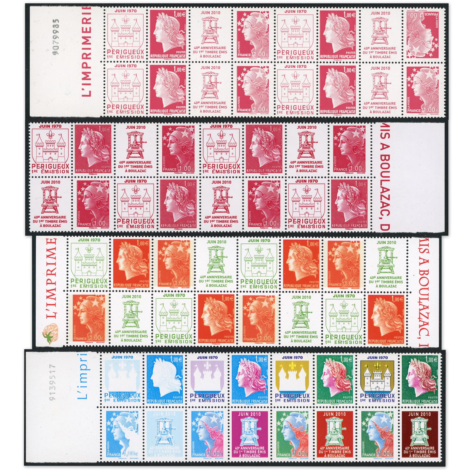 LOT DE 4 FEUILLES BANDES HELIOS 4459/4472 AVEC BORDS DE FEUILLE TIMBRES NEUFS**