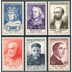 FRANCE SÉRIE CÉLÉBRITÉS N°989/994 TIMBRES NEUFS** ANNÉE 1954 SUPERBE QUALITÉ