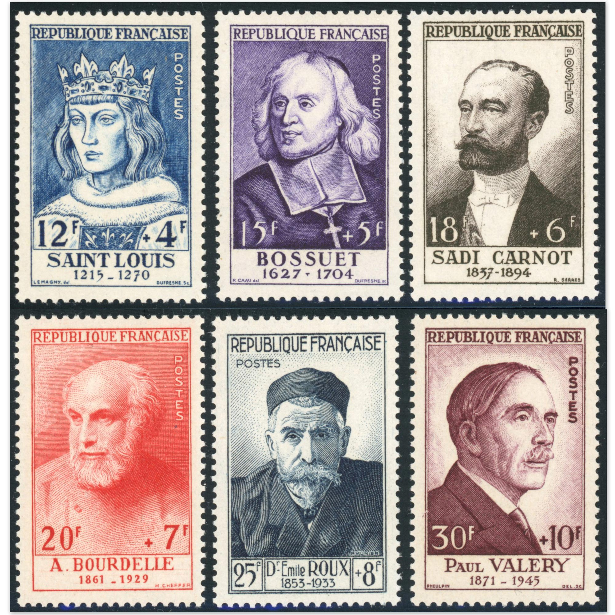 FRANCE SÉRIE CÉLÉBRITÉS N°989/994 TIMBRES NEUFS** ANNÉE 1954 SUPERBE QUALITÉ