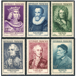 FRANCE SÉRIE CÉLÉBRITÉS N°1027/1032 TIMBRES NEUFS** ANNÉE 1955 SUPERBE QUALITÉ