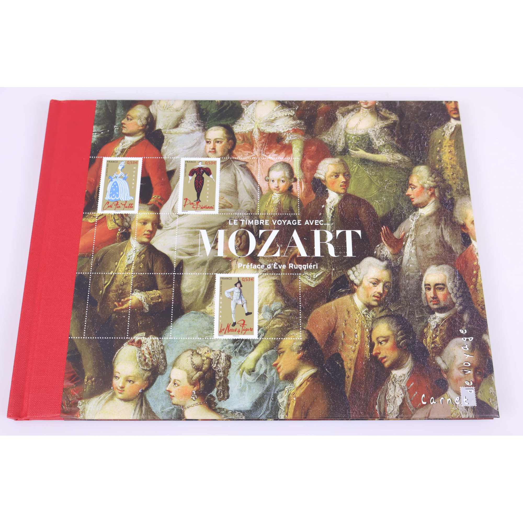 LIVRE DES TIMBRES " LE TIMBRE VOYAGE AVEC MOZART " 2006 ANGLES LÉGÈREMENT ABIMÉS