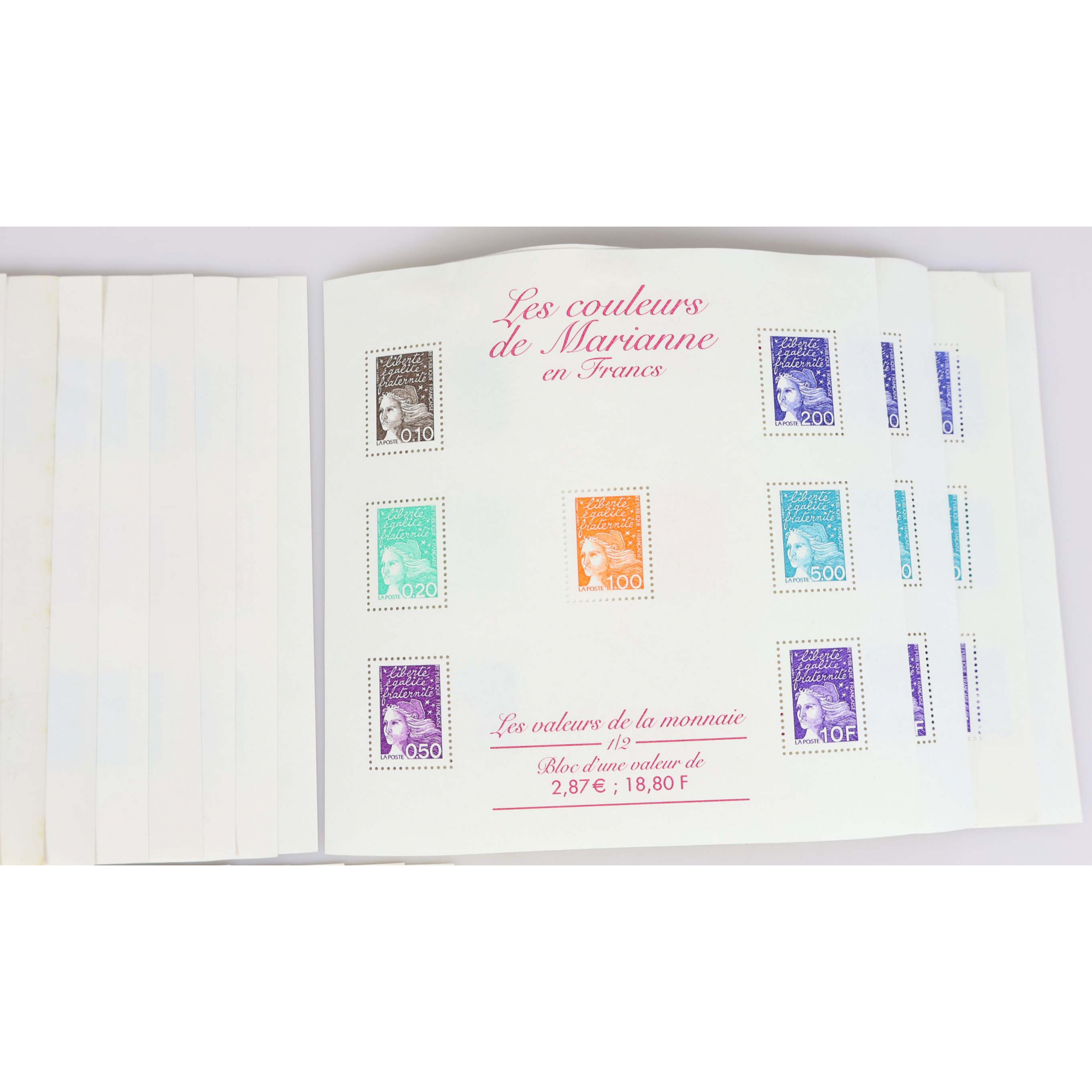 LOT BLOCS DE TIMBRES EN EUROS AVEC DÉFAUTS POUR AFFRANCHIR, FACIALE 297.73€