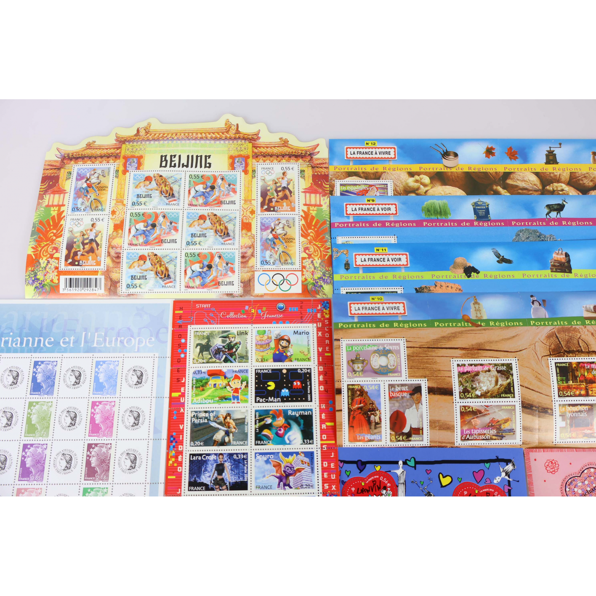 LOT BLOCS FEUILLET TIMBRES EN EUROS AVEC DÉFAUTS POUR AFFRANCHIR, FACIALE 80€