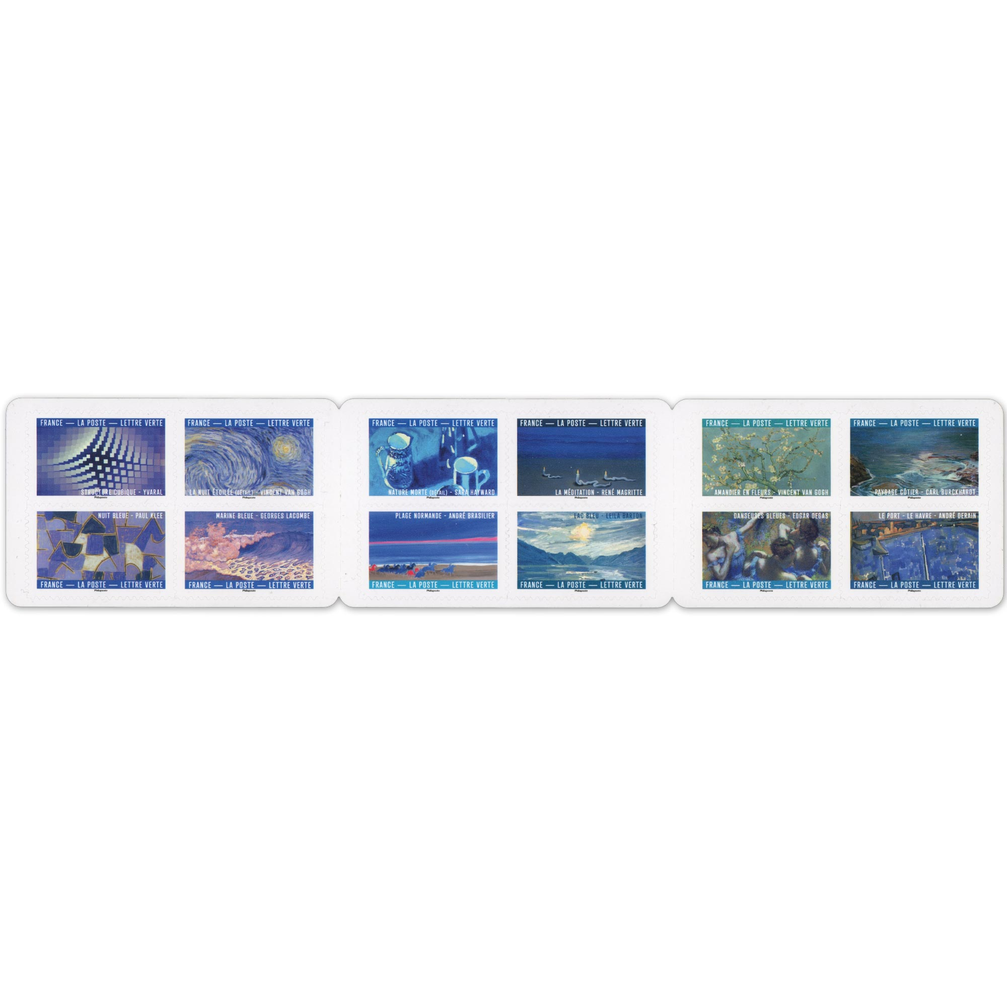 CARNET AUTOADHÉSIF 2026 NON PLIÉ "LE BLEU DANS L'ART" TIMBRES NEUFS** LETTRE 20g