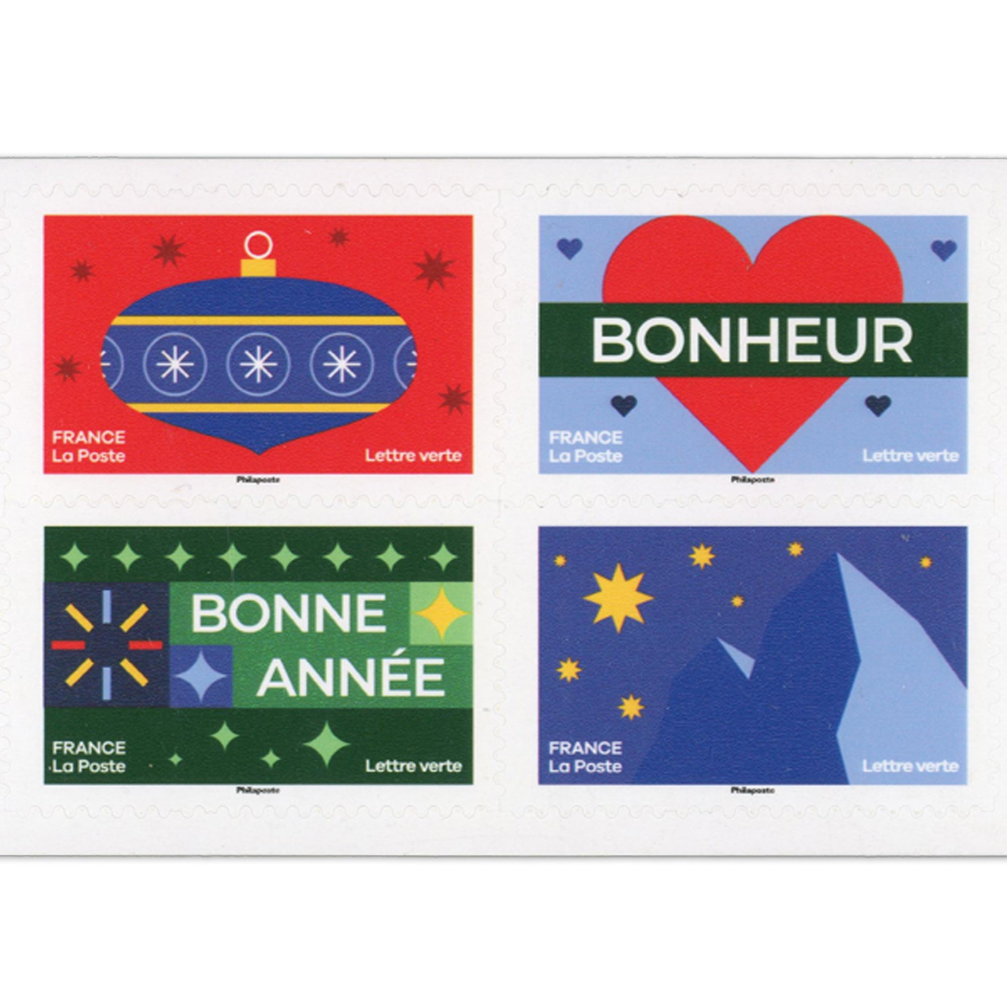 CARNET AUTOADHÉSIF 2025 NON PLIÉ "DES FÊTES HAUTES EN COULEUR" LETTRE FRANCE 20g