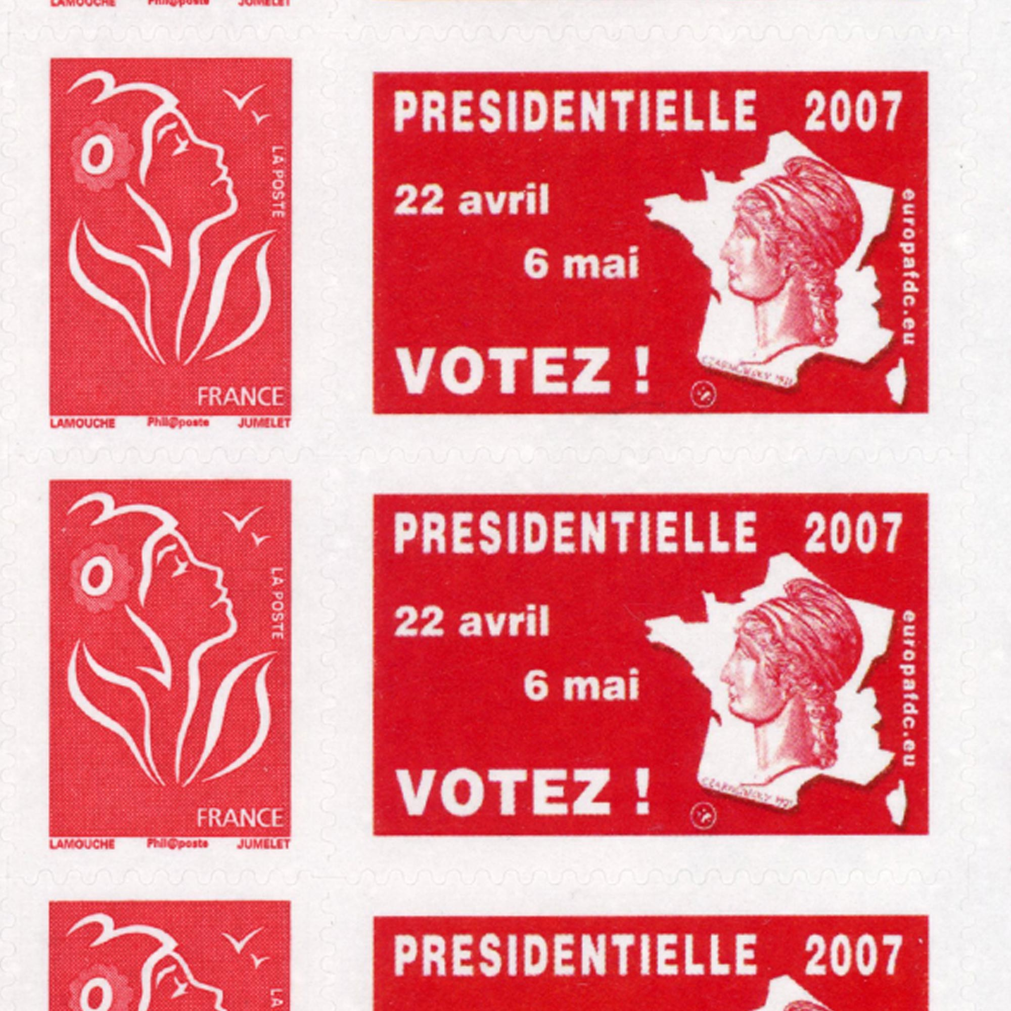 FEUILLE PERSONNALISÉE N°F3802Ab AUTOADHÉSIF VIGNETTE "PRÉSIDENTIELLE 2007"