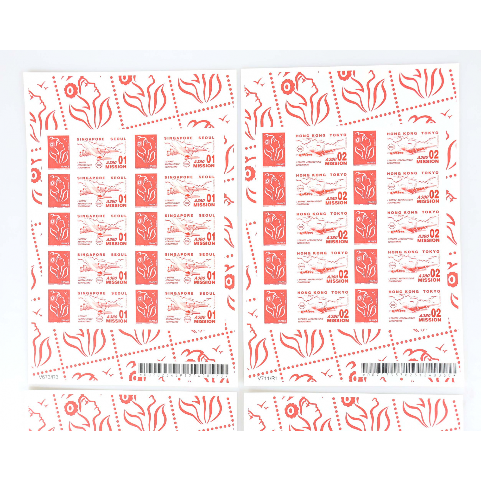 4 FEUILLES PERSONNALISÉES N°F3802Ab AUTOADHÉSIVES THÈME A380 1-4 COTE 440€