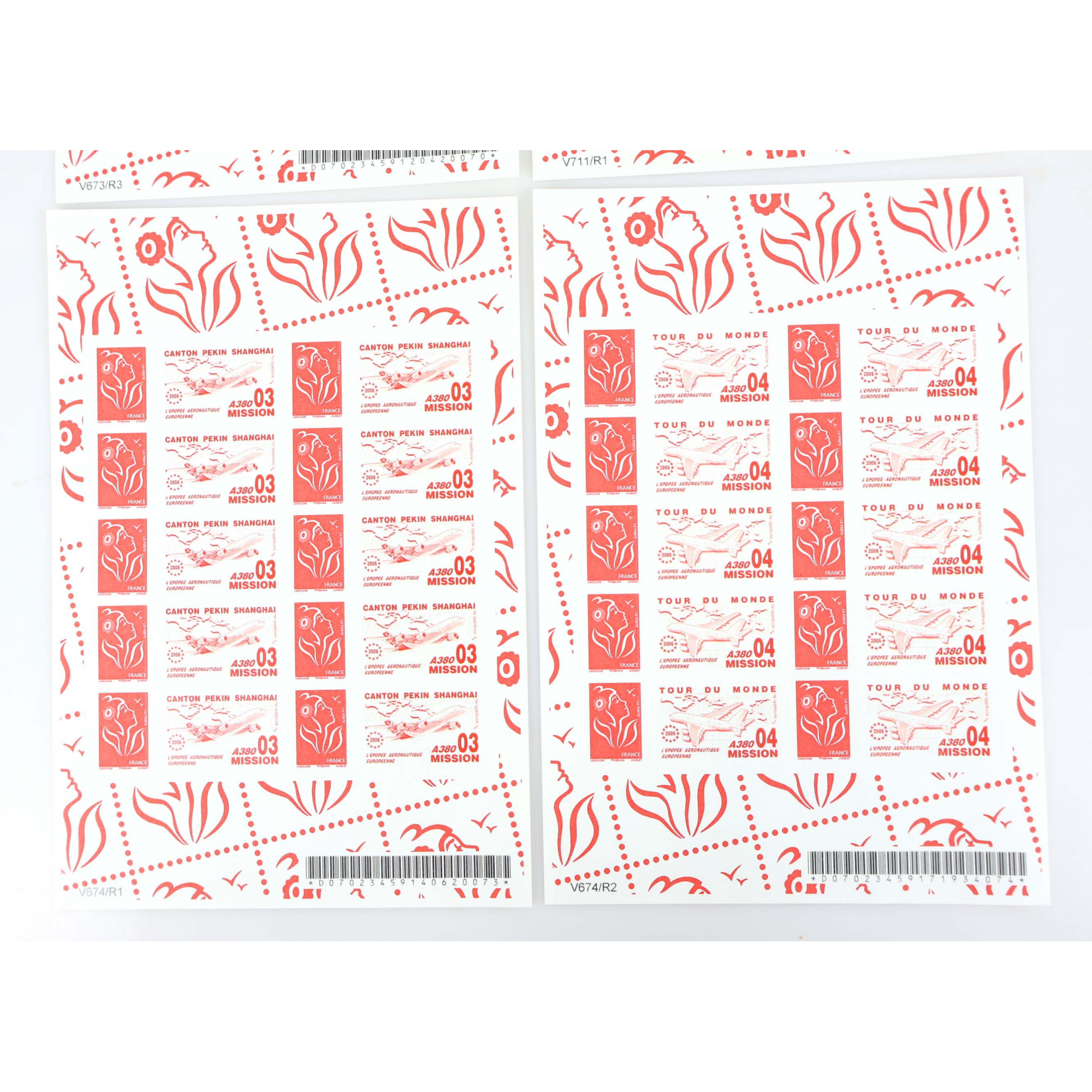 4 FEUILLES PERSONNALISÉES N°F3802Ab AUTOADHÉSIVES THÈME A380 1-4 COTE 440€