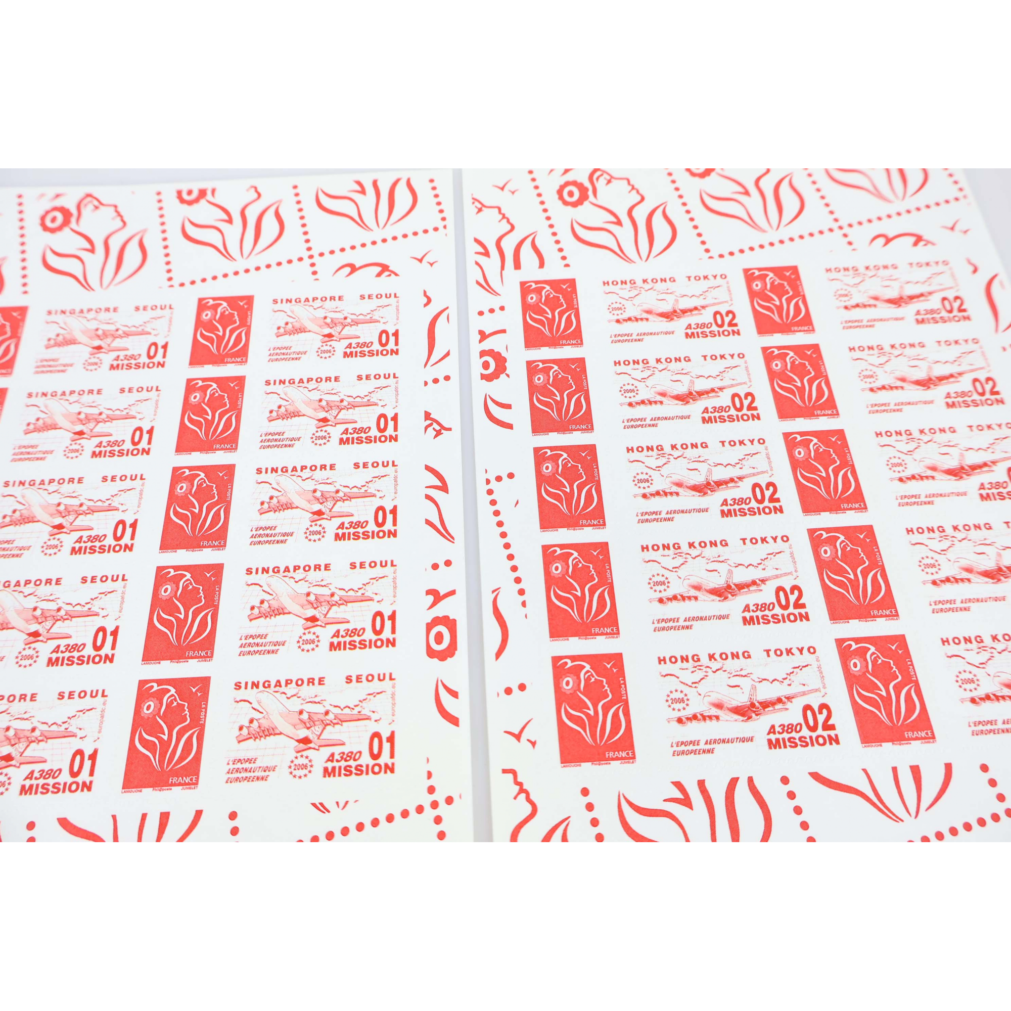 4 FEUILLES PERSONNALISÉES N°F3802Ab AUTOADHÉSIVES THÈME A380 1-4 COTE 440€