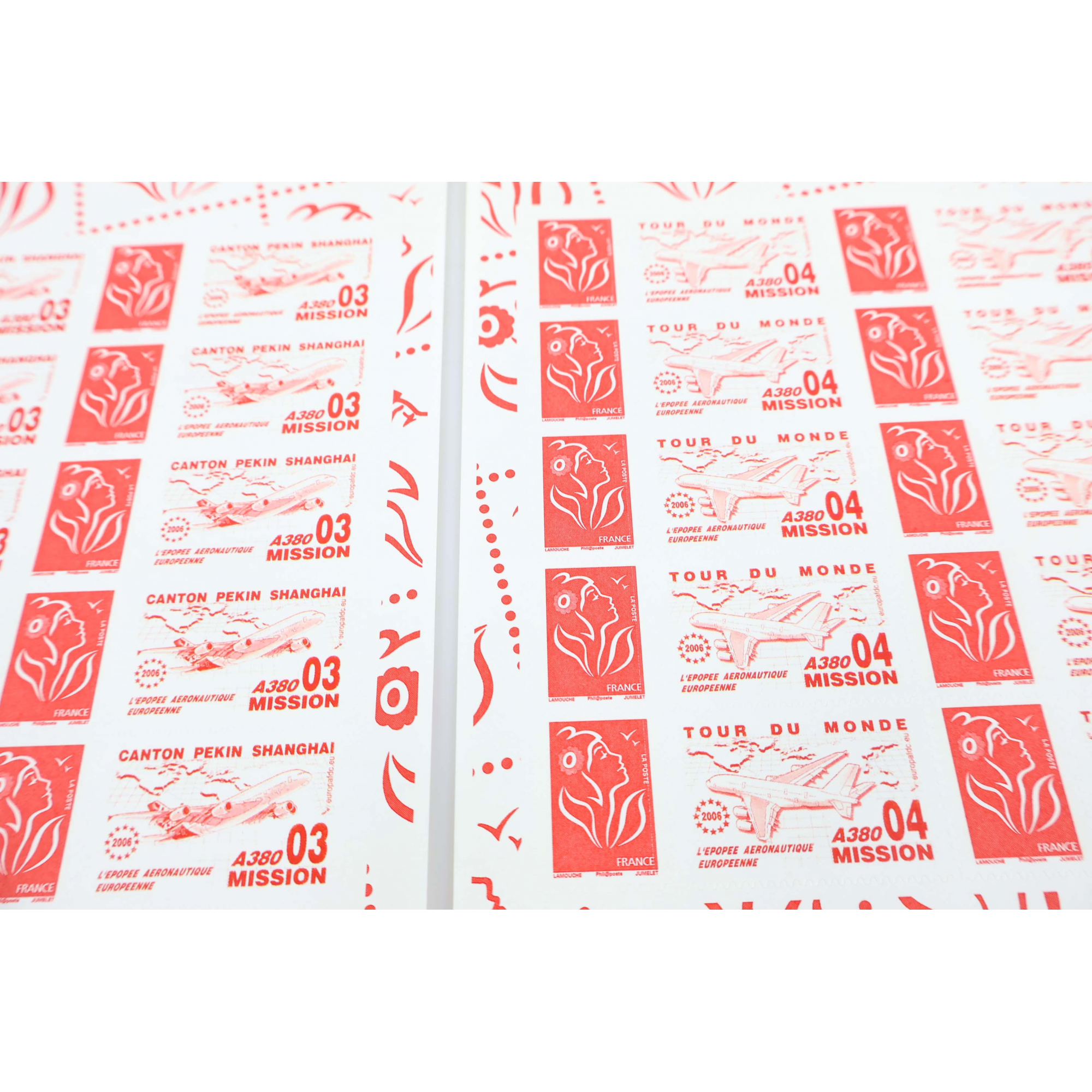 4 FEUILLES PERSONNALISÉES N°F3802Ab AUTOADHÉSIVES THÈME A380 1-4 COTE 440€