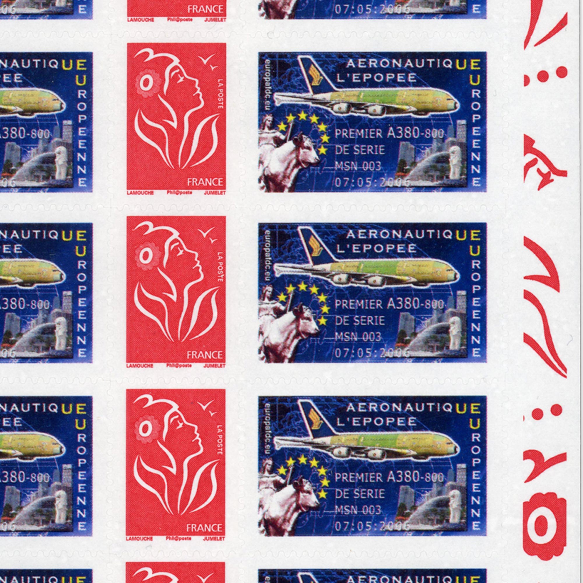 FEUILLE PERSONNALISÉE N°F3802Ab AUTOADHÉSIF VIGNETTE "PREMIER A380" COTE 110€