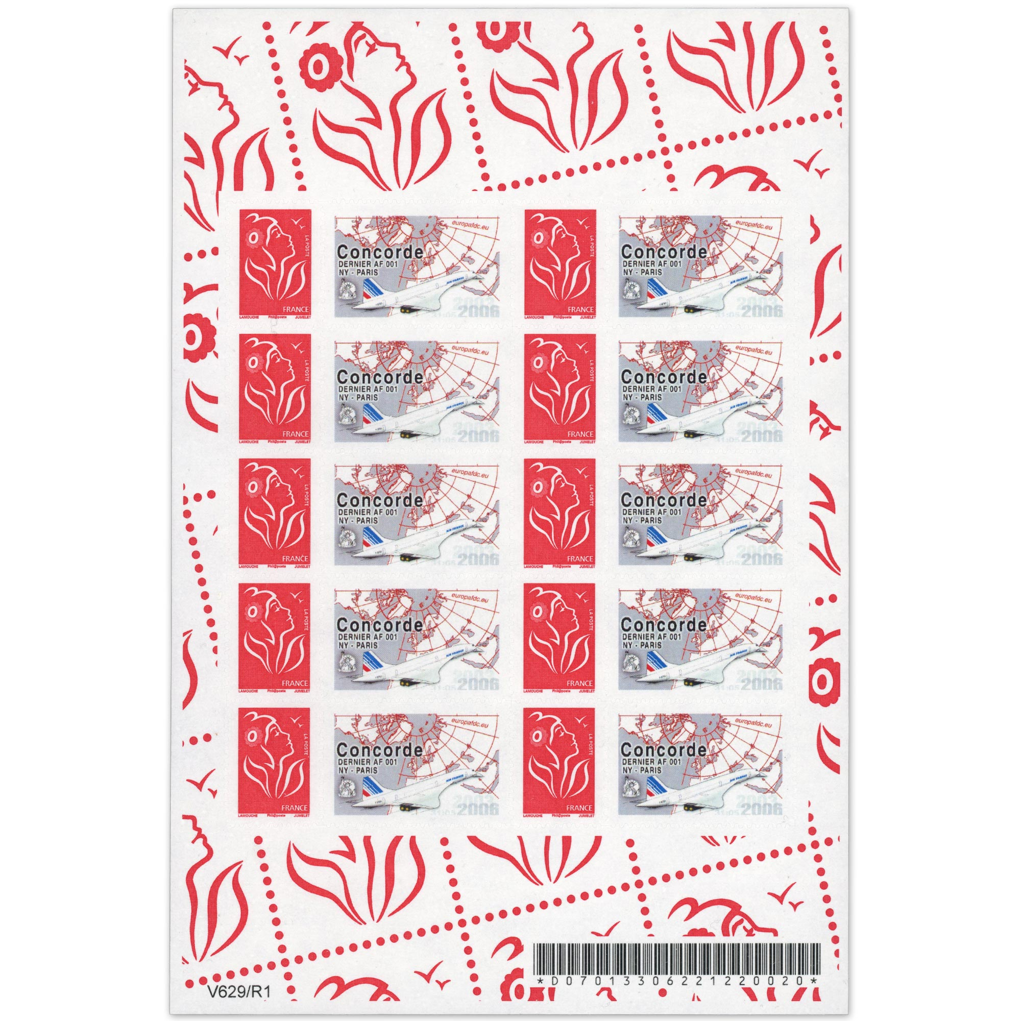 FEUILLE PERSONNALISÉE N°F3802Ab AUTOADHÉSIF VIGNETTE "CONCORDE" COTE 110€