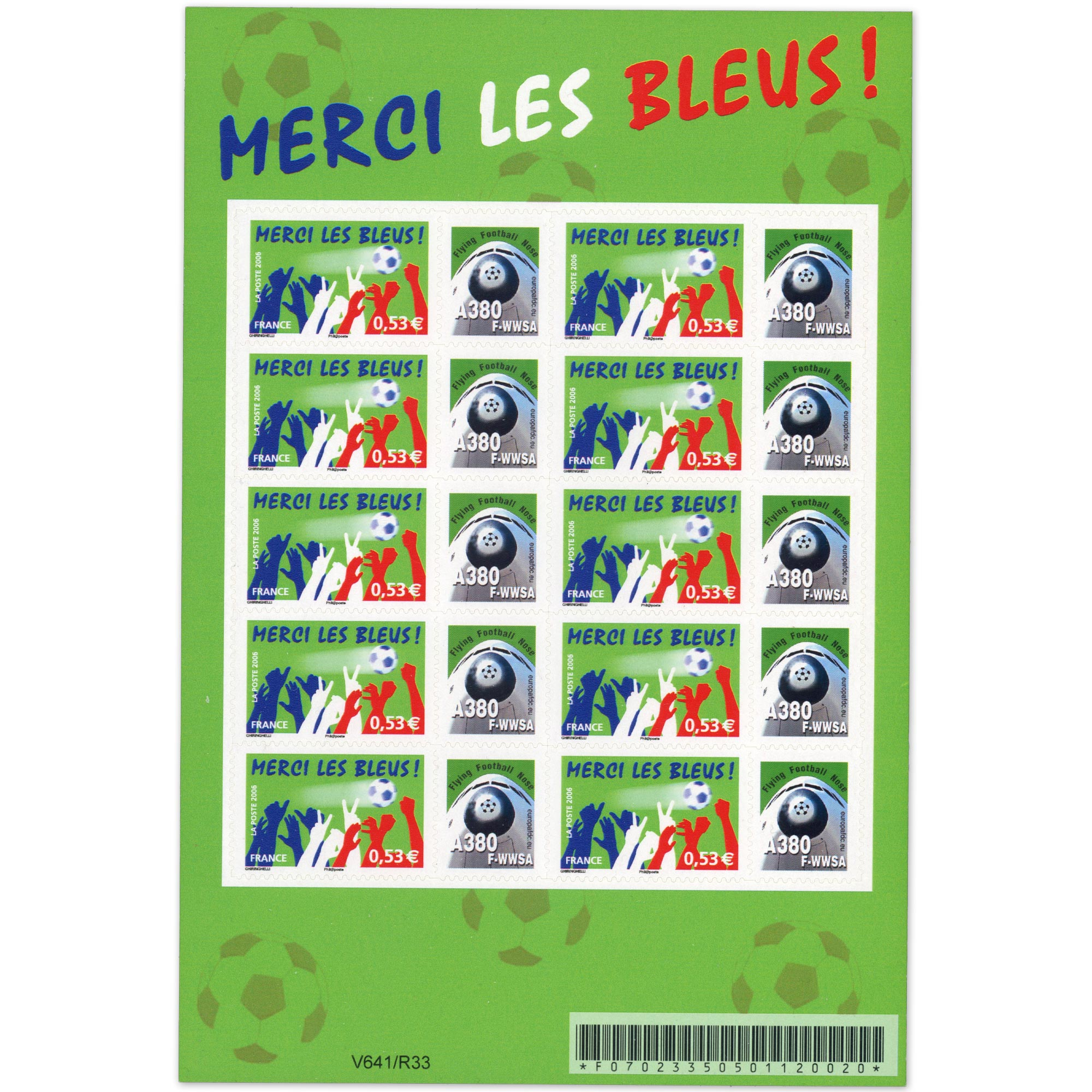 FEUILLE PERSONNALISÉE N°F3936B AUTOADHÉSIVE VIGNETTE "A380" COTE 200€