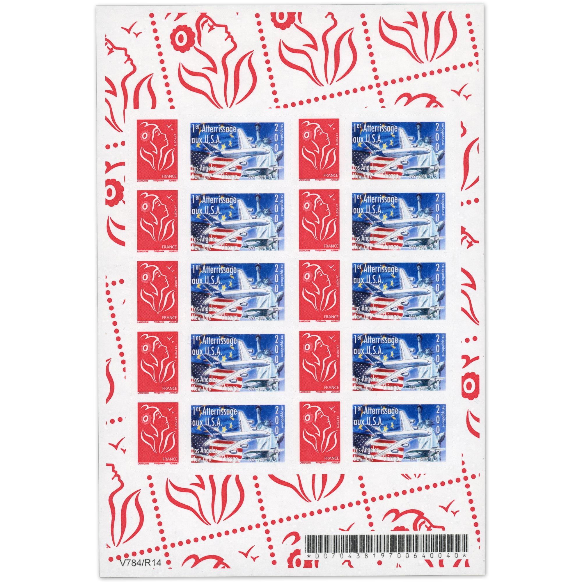 FEUILLE PERSONNALISÉE N°F3802Ab AUTOADHÉSIF VIGNETTE "1ER ATTERRISSAGE AUX USA"