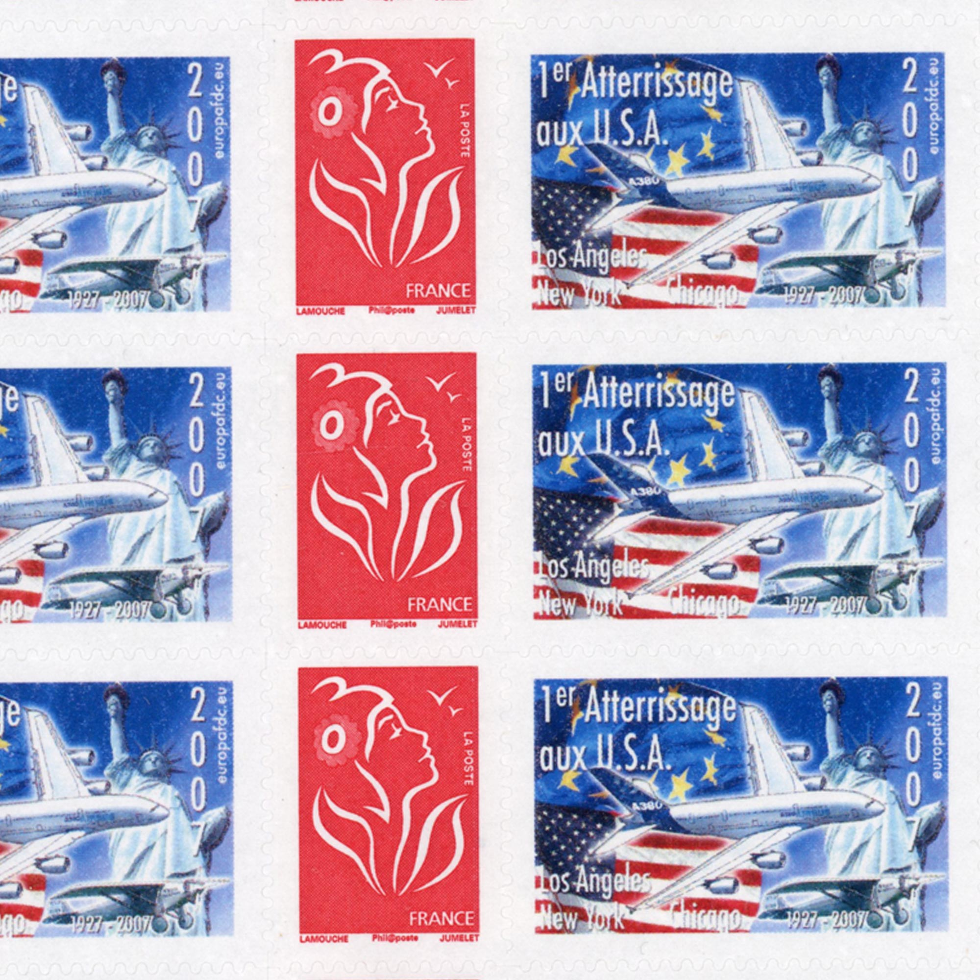 FEUILLE PERSONNALISÉE N°F3802Ab AUTOADHÉSIF VIGNETTE "1ER ATTERRISSAGE AUX USA"