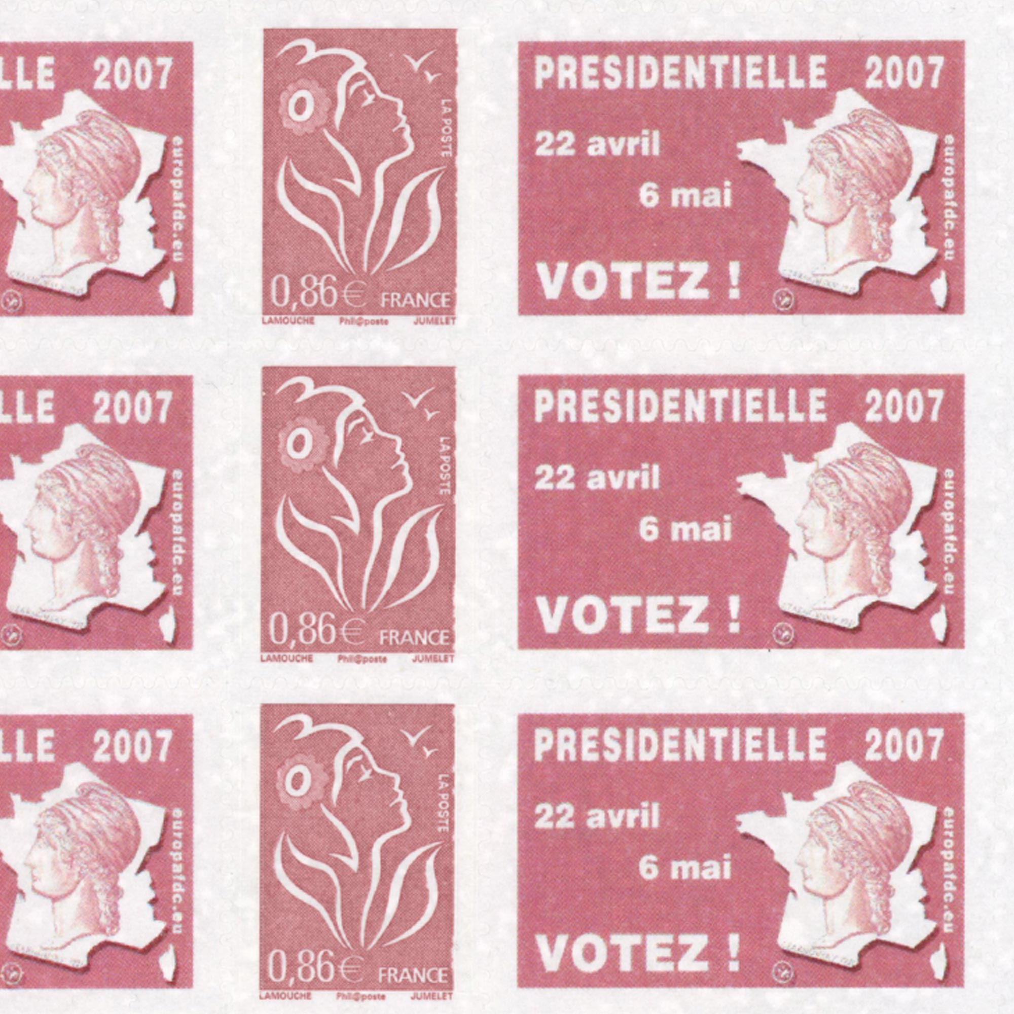 FEUILLE PERSONNALISÉE N°F3969Aa AUTOADHÉSIVE VIGNETTE "PRÉSIDENTIELLE 2007"