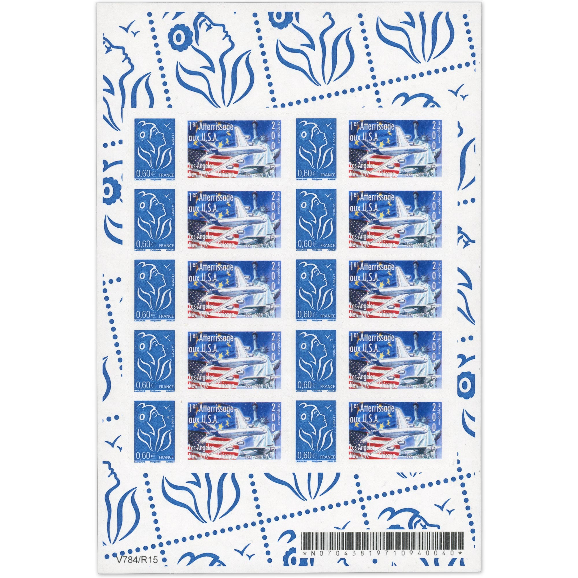 FEUILLE PERSONNALISÉE N°F3966Aa AUTOADHÉSIF VIGNETTE "1ER ATTERRISSAGE AUX USA"