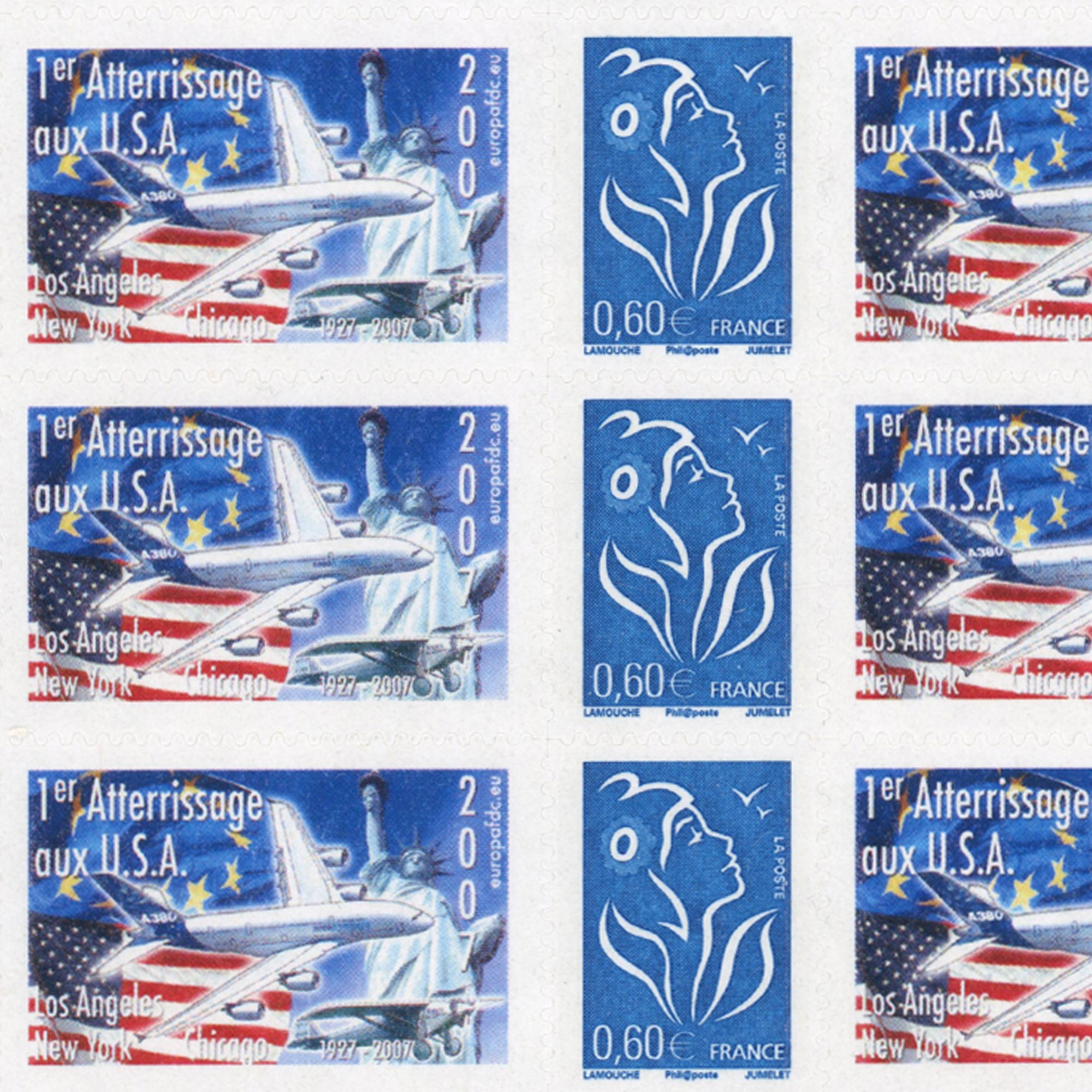 FEUILLE PERSONNALISÉE N°F3966Aa AUTOADHÉSIF VIGNETTE "1ER ATTERRISSAGE AUX USA"