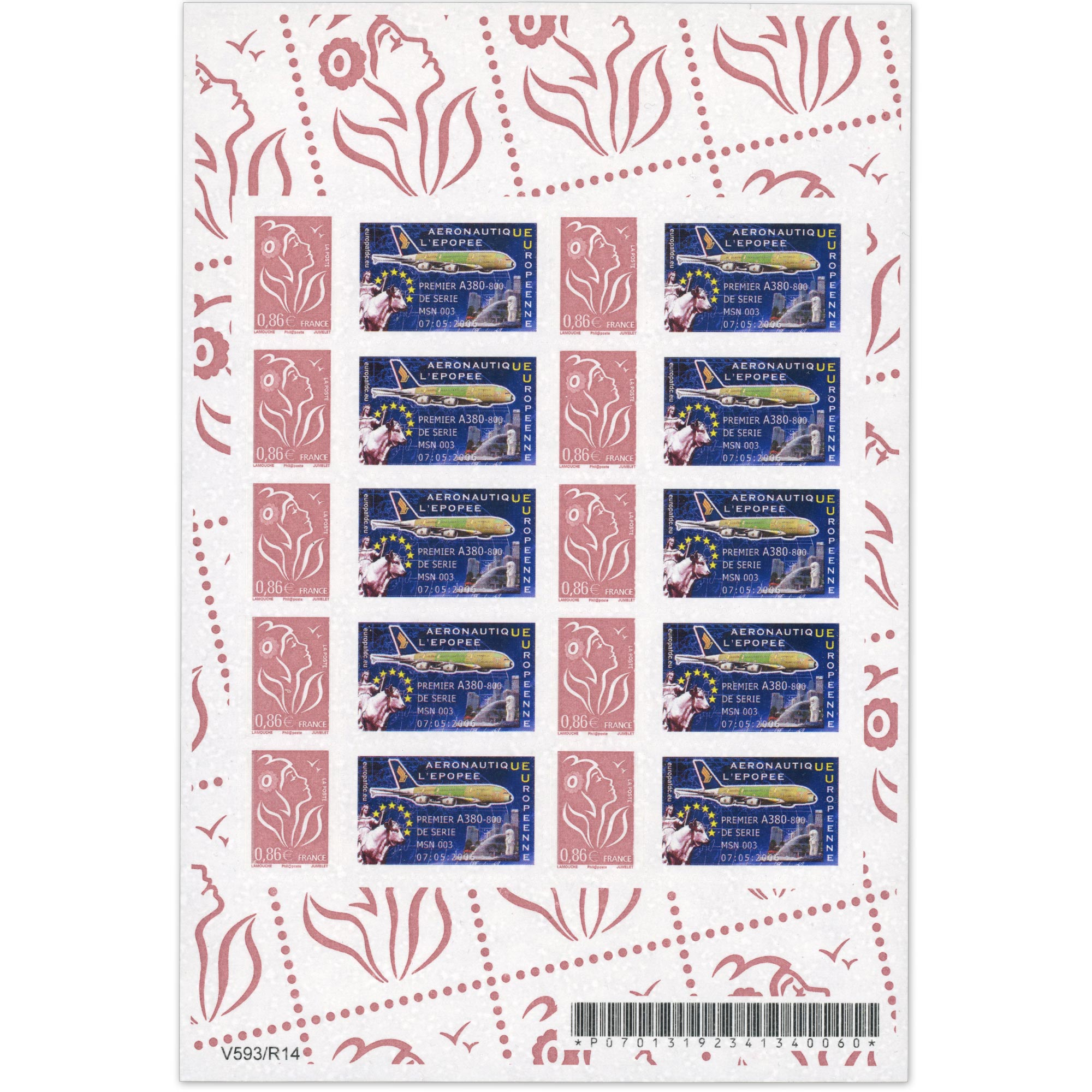 FEUILLE PERSONNALISÉE N°F3969Aa AUTOADHÉSIF VIGNETTE "ÉPOPÉE AÉRONAUTIQUE" RARE