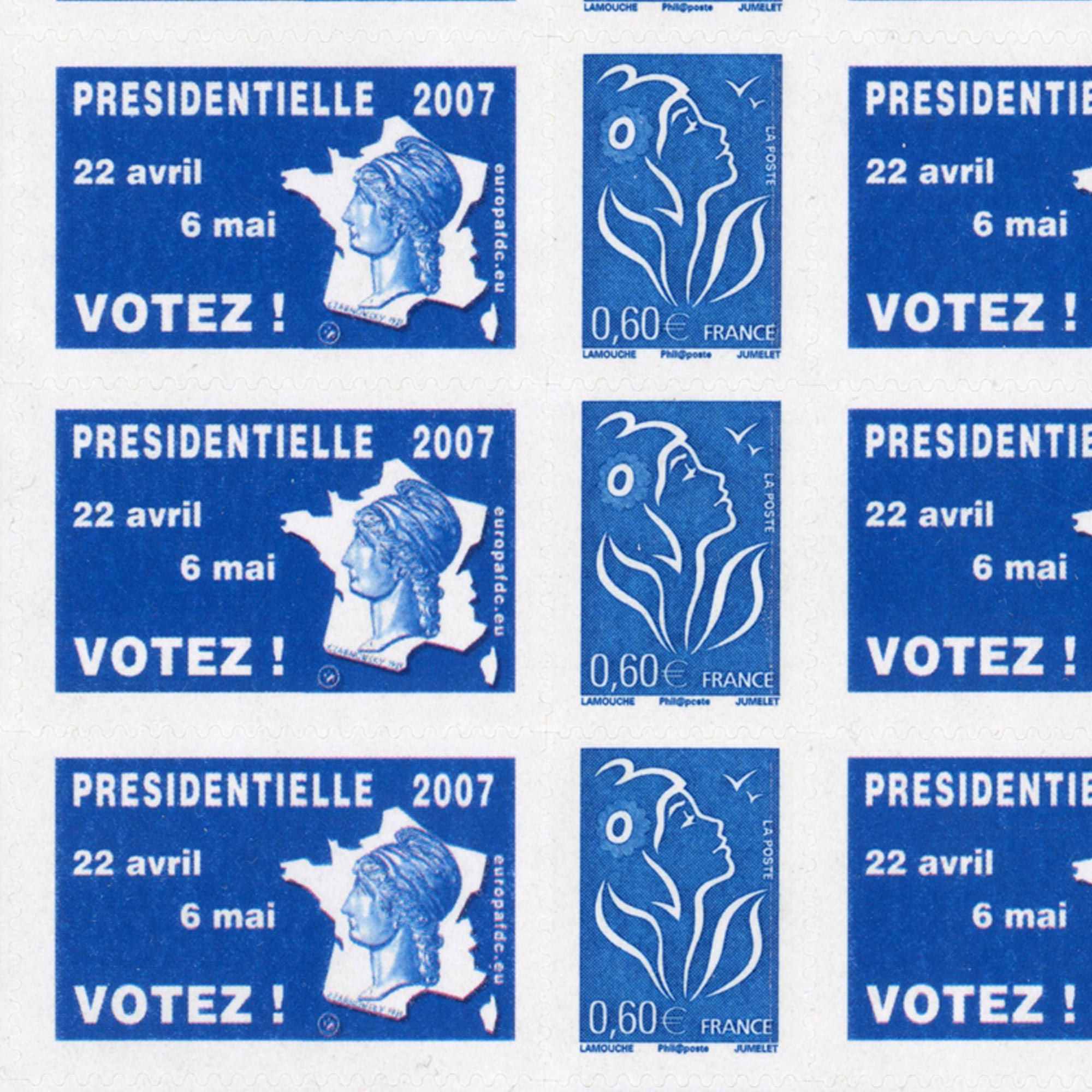 FEUILLE PERSONNALISÉE N°F3966Aa AUTOADHÉSIVE VIGNETTE "PRÉSIDENTIELLE 2007"