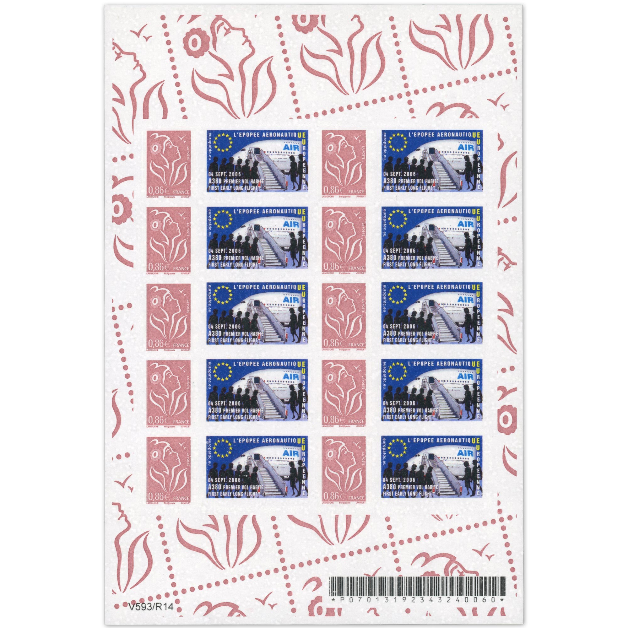 FEUILLE PERSONNALISÉE N°F3969Aa AUTOADHÉSIF VIGNETTE "ÉPOPEE AÉRONAUTIQUE"