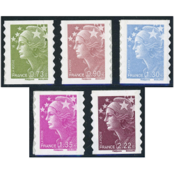 TIMBRES FRANCE AUTOADHÉSIFS MARIANNES DE BEAUJARD 286 À 290, ANNÉE 2009