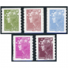 TIMBRES FRANCE AUTOADHÉSIFS MARIANNES DE BEAUJARD 286 À 290, ANNÉE 2009