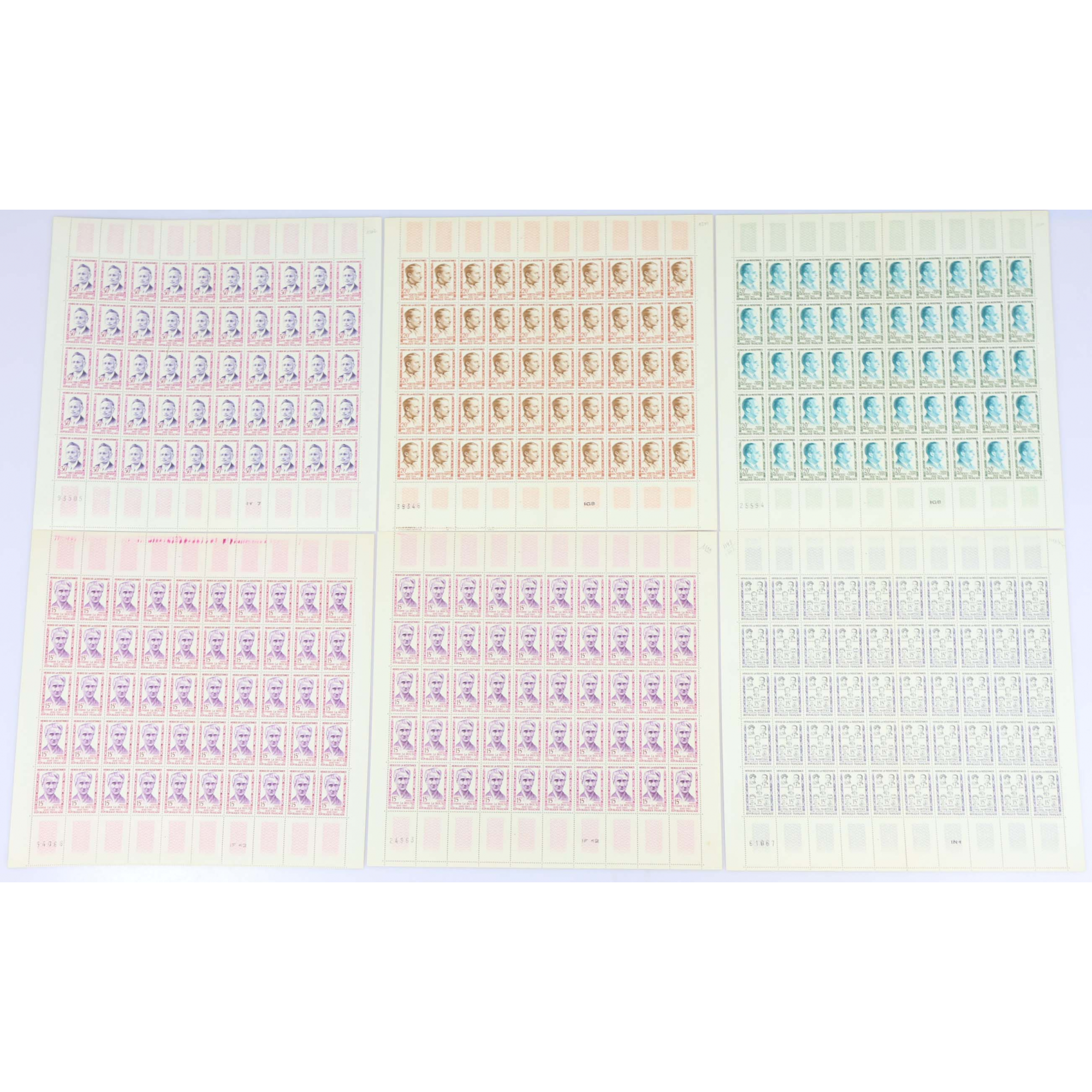 FEUILLES COMPLÈTES SÉRIE N°1198 À 1202 "HÉROS DE LA RÉSISTANCE" TIMBRES NEUFS**