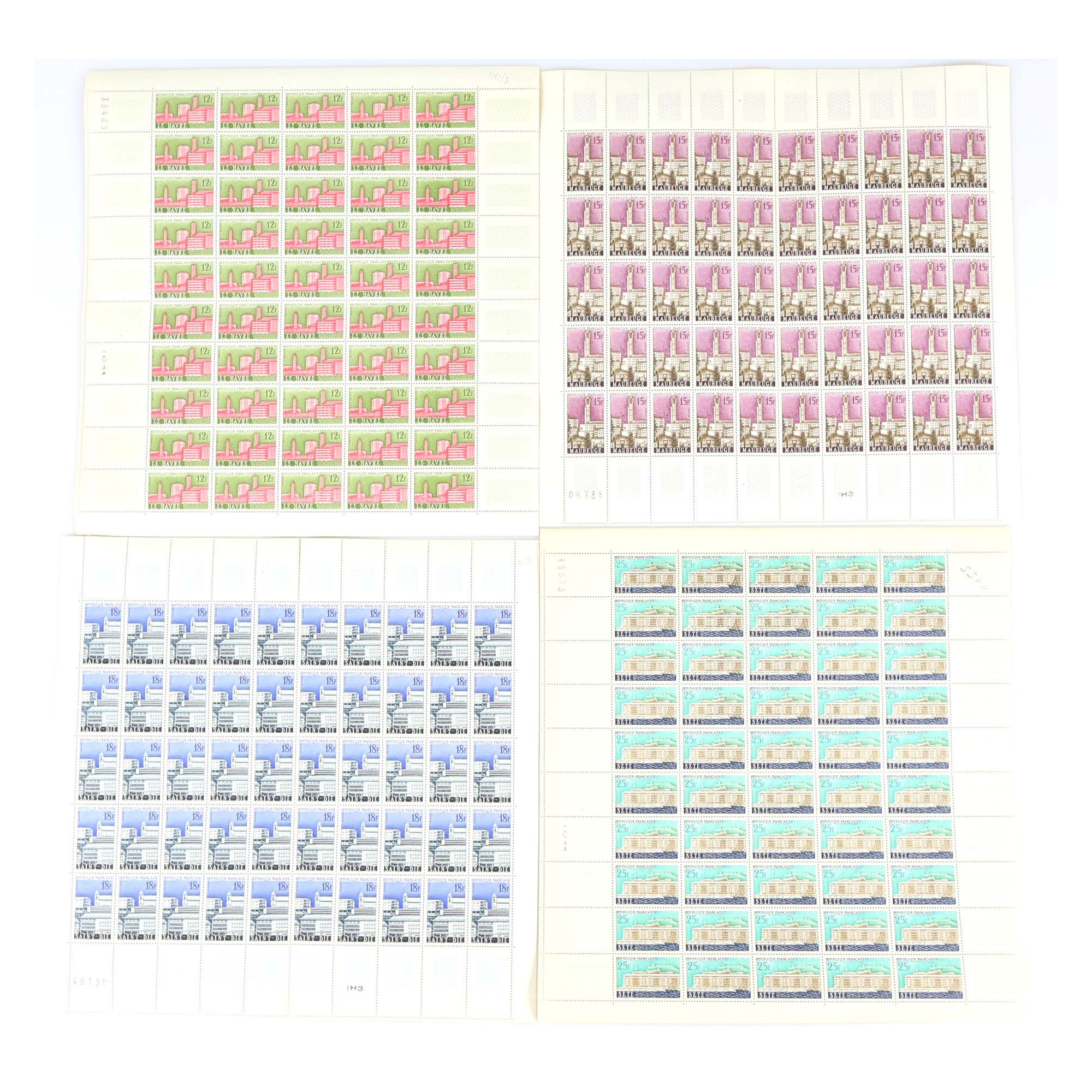 FEUILLES COMPLÈTES SÉRIE N°1152 À 1155 "VILLES RECONSTRUITES" TIMBRES NEUFS**