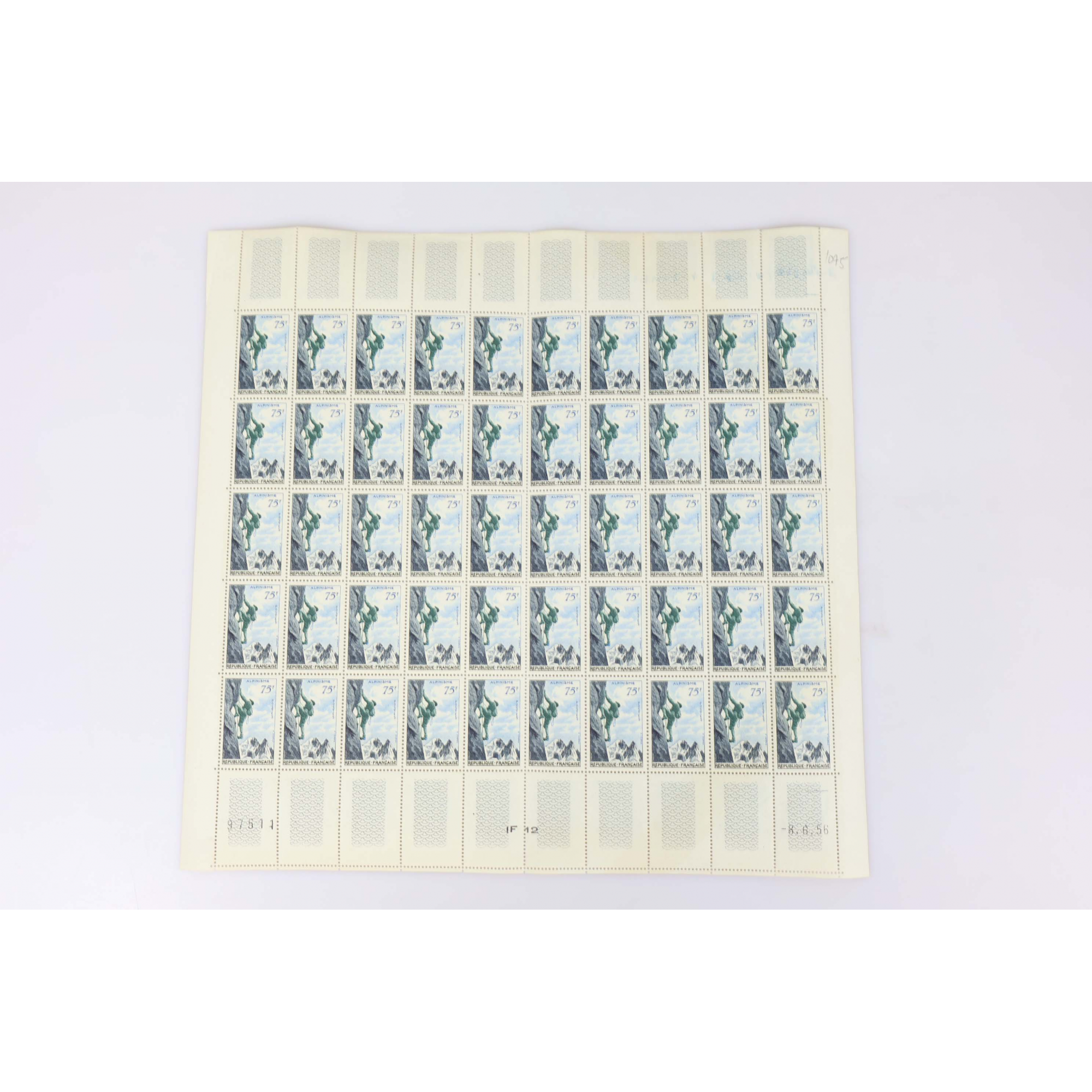 FEUILLE COMPLÈTE DE 50 TIMBRES N°1075 "ALPINISME" TIMBRES DE FRANCE NEUFS**