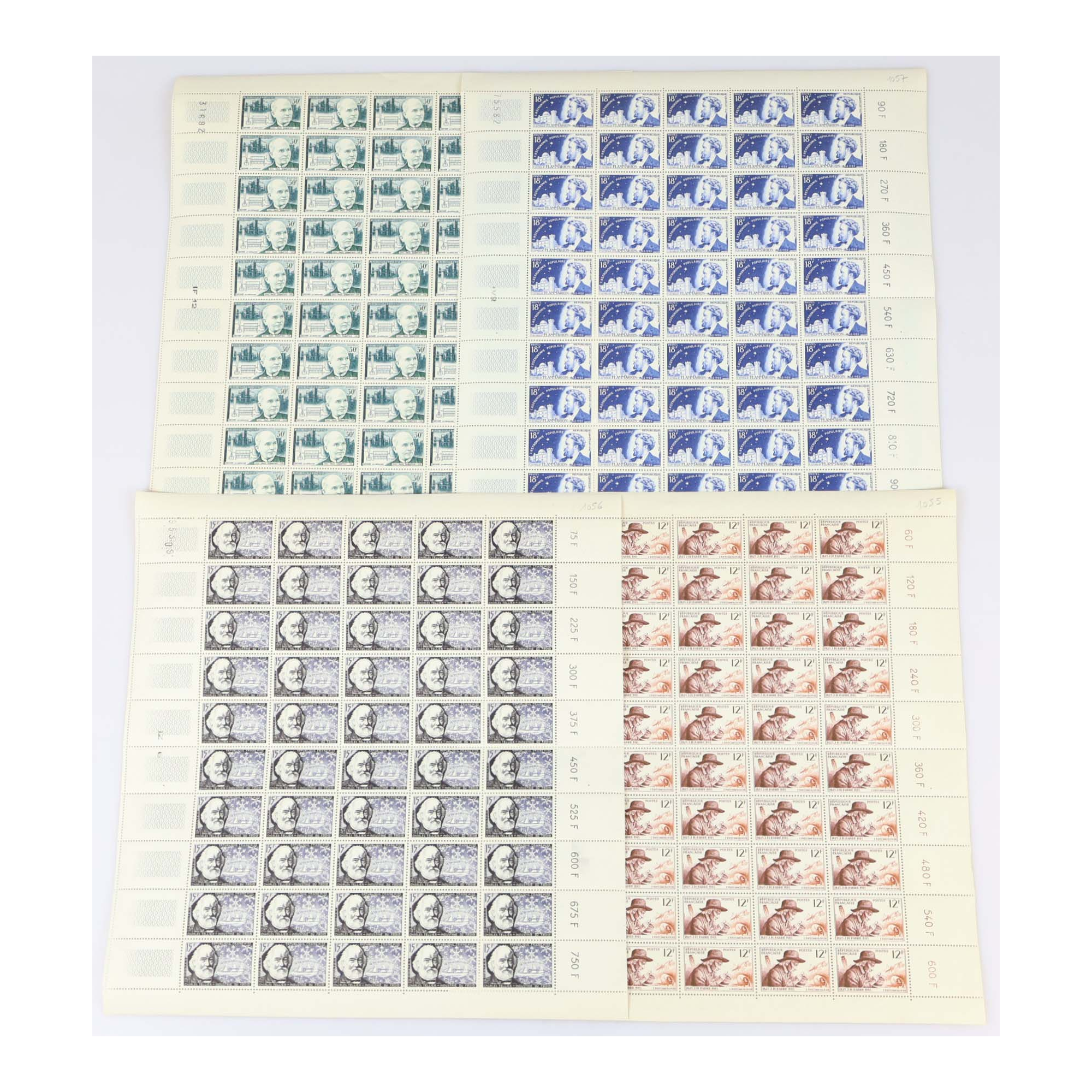 FEUILLES COMPLÈTES SÉRIE N°1055 À 1058 "INVENTEURS FRANCAIS" TIMBRES NEUFS**