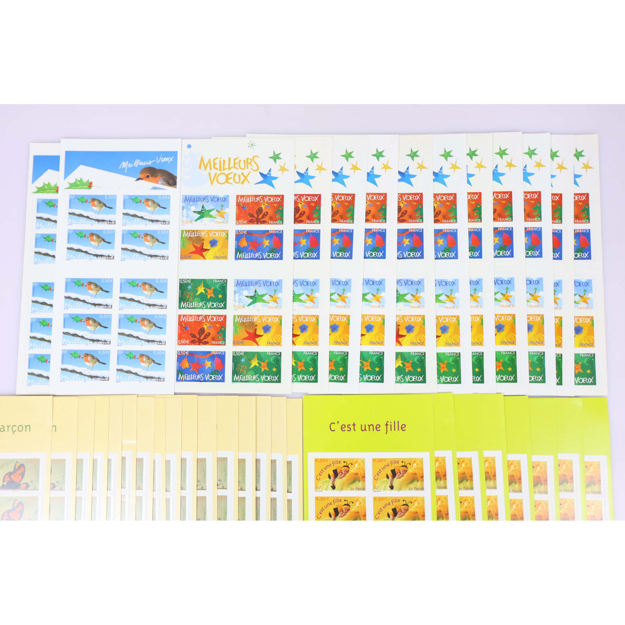 LOT CARNETS AUTOADHÉSIFS AVEC DÉFAUTS TIMBRES 0.50 EUROS POUR AFFRANCHIR VF 205€