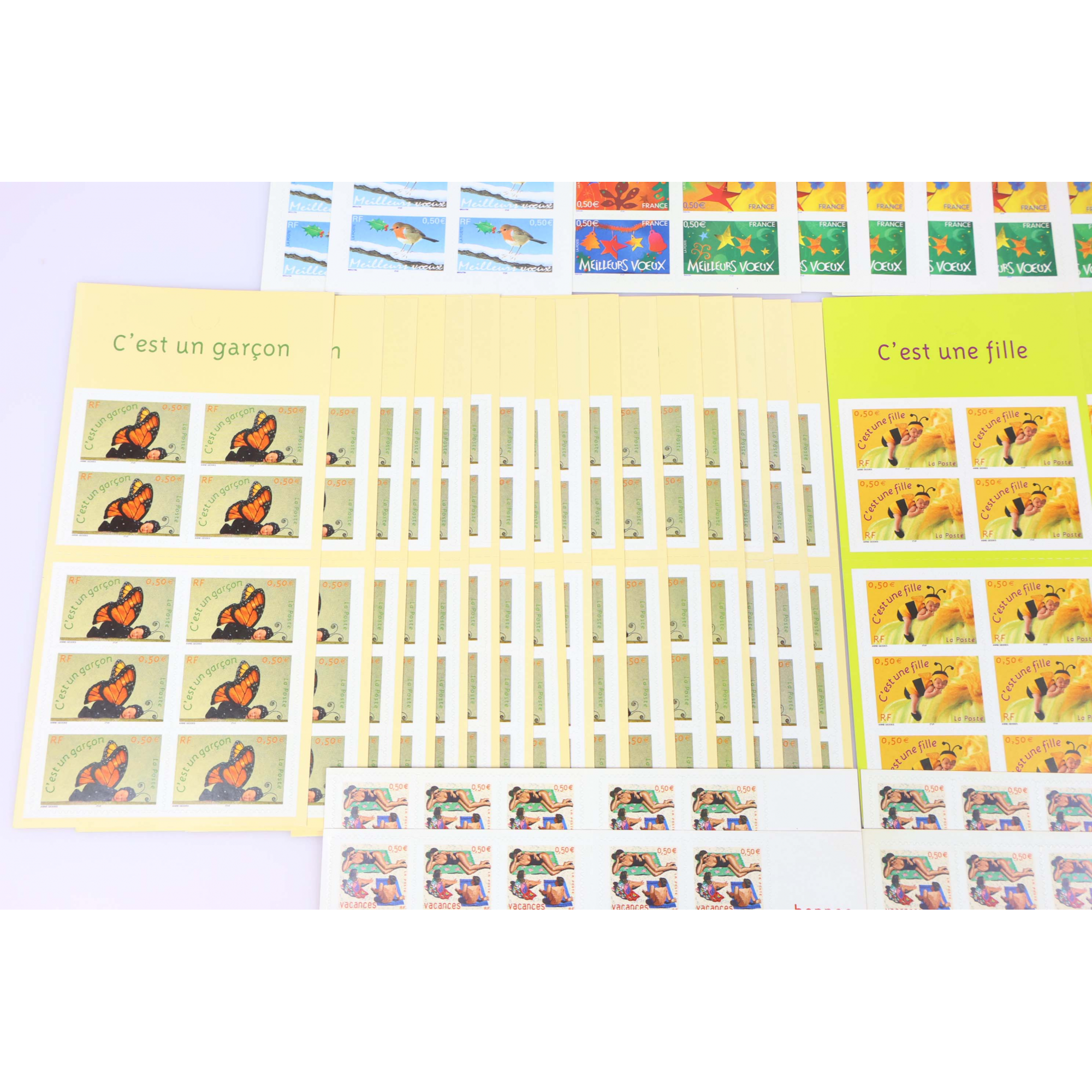 LOT CARNETS AUTOADHÉSIFS AVEC DÉFAUTS TIMBRES 0.50 EUROS POUR AFFRANCHIR VF 205€