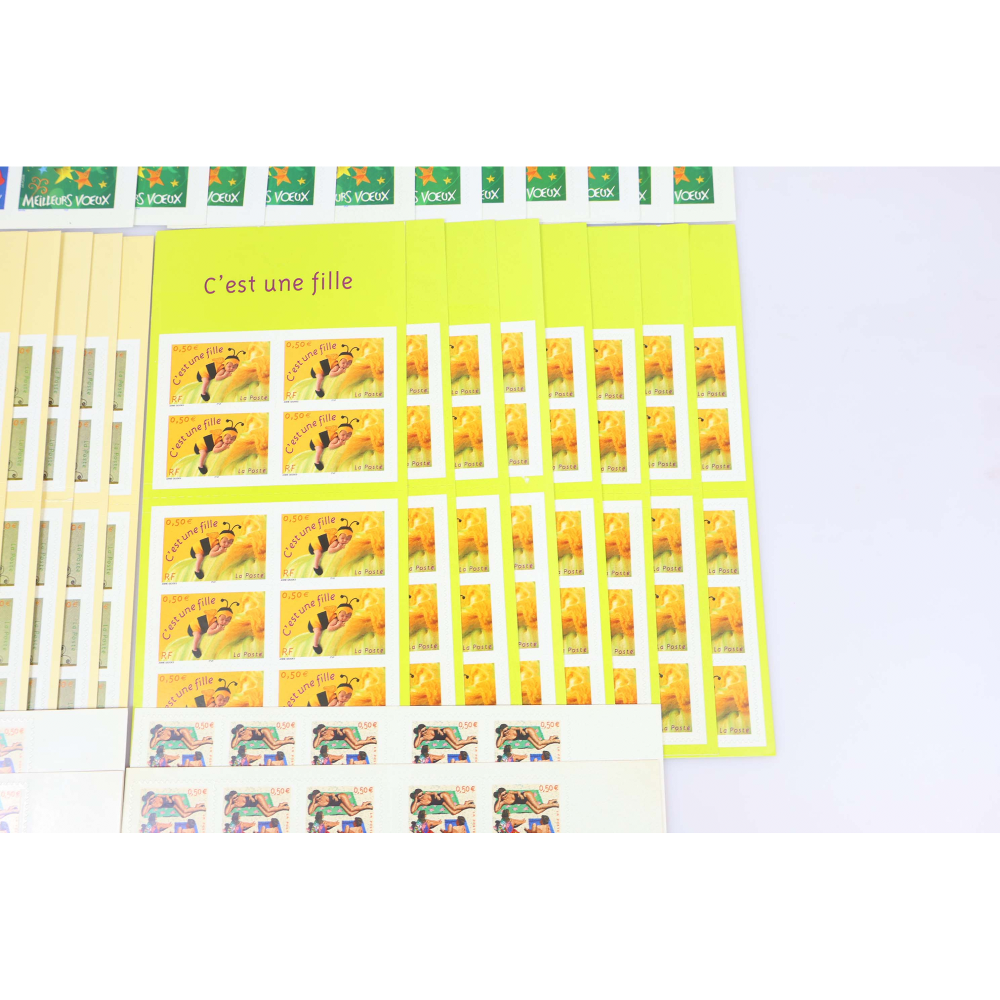 LOT CARNETS AUTOADHÉSIFS AVEC DÉFAUTS TIMBRES 0.50 EUROS POUR AFFRANCHIR VF 205€