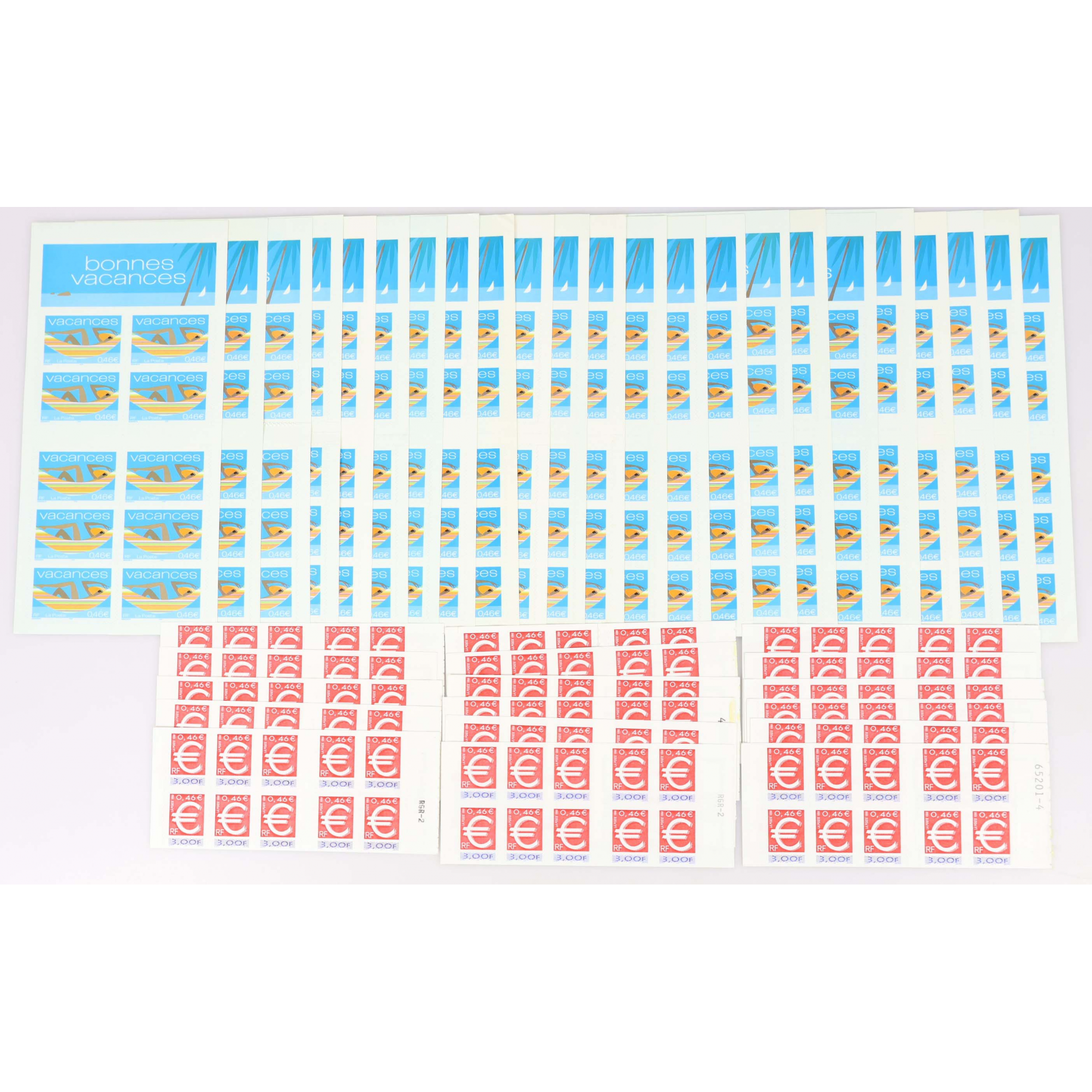 LOT CARNETS AUTOADHÉSIFS AVEC DÉFAUTS TIMBRES 0.46 EUROS POUR AFFRANCHIR VF 184€