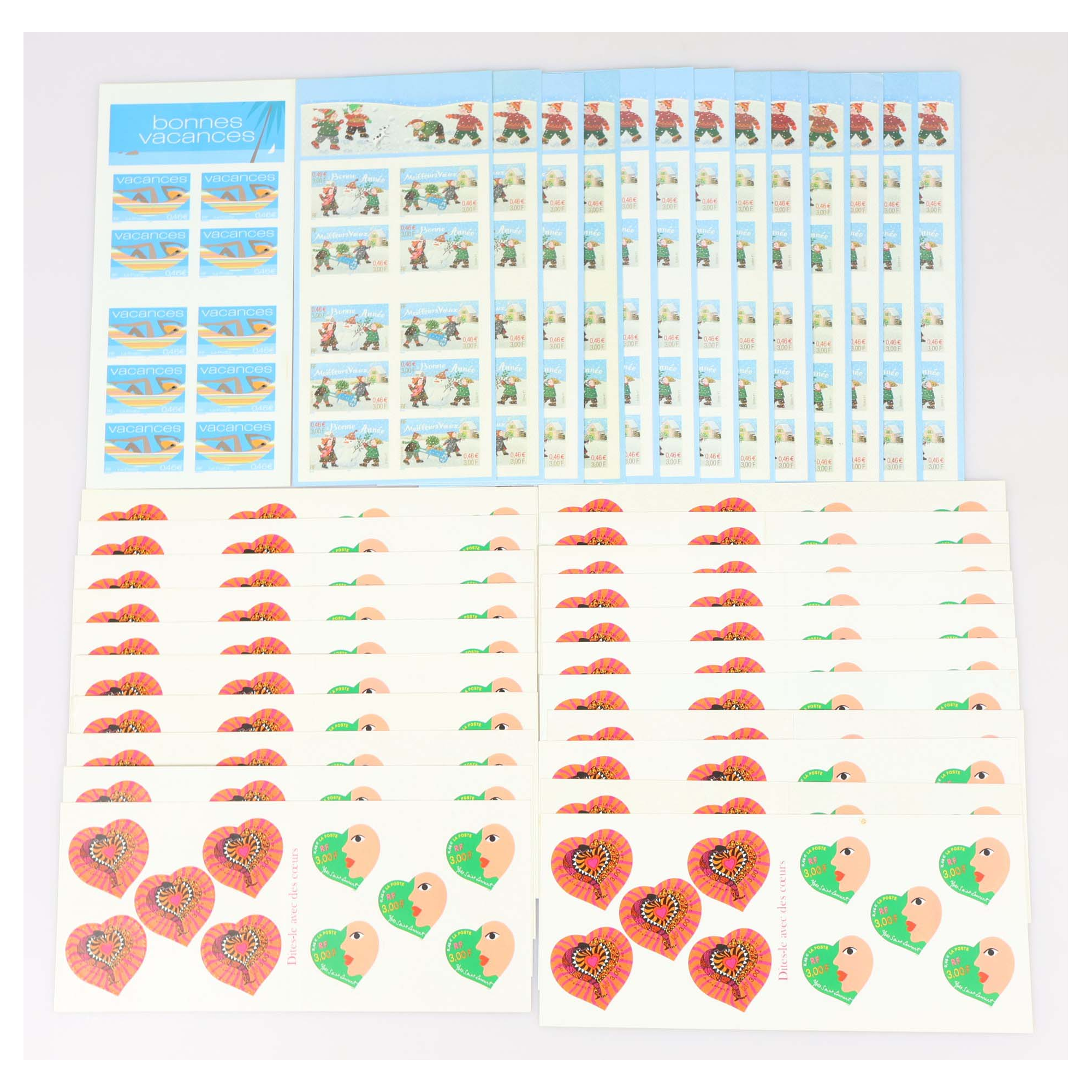 LOT CARNETS AUTOADHÉSIFS AVEC DÉFAUTS TIMBRES 0.46 EUROS POUR AFFRANCHIR VF 161€