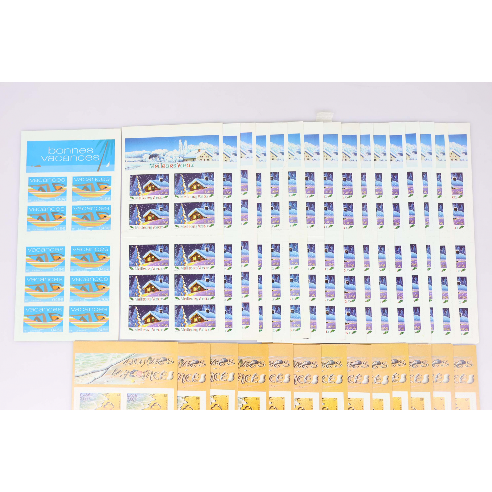 LOT CARNETS AUTOADHÉSIFS AVEC DÉFAUTS TIMBRES 0.46 EUROS POUR AFFRANCHIR VF 138€
