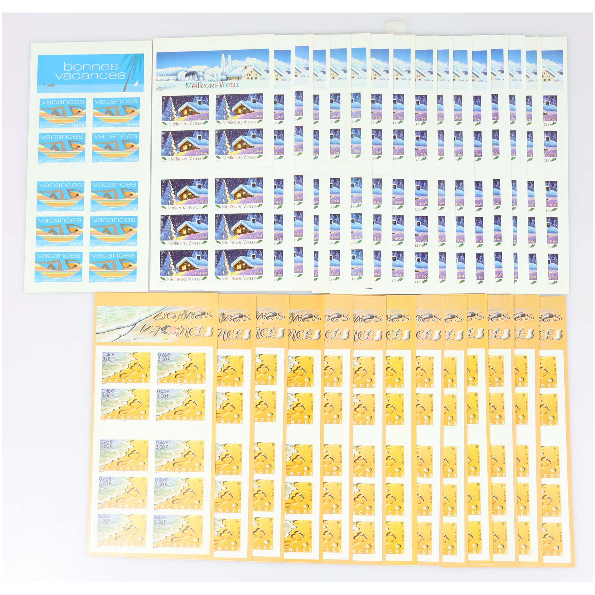 LOT CARNETS AUTOADHÉSIFS AVEC DÉFAUTS TIMBRES 0.46 EUROS POUR AFFRANCHIR VF 138€