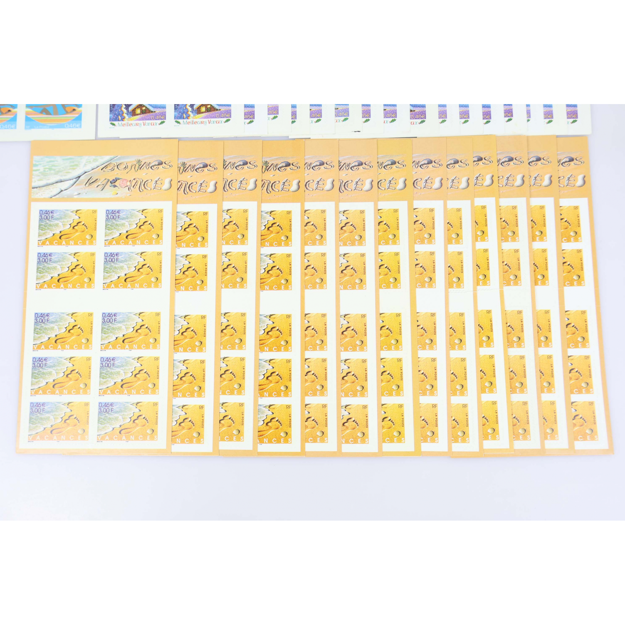LOT CARNETS AUTOADHÉSIFS AVEC DÉFAUTS TIMBRES 0.46 EUROS POUR AFFRANCHIR VF 138€