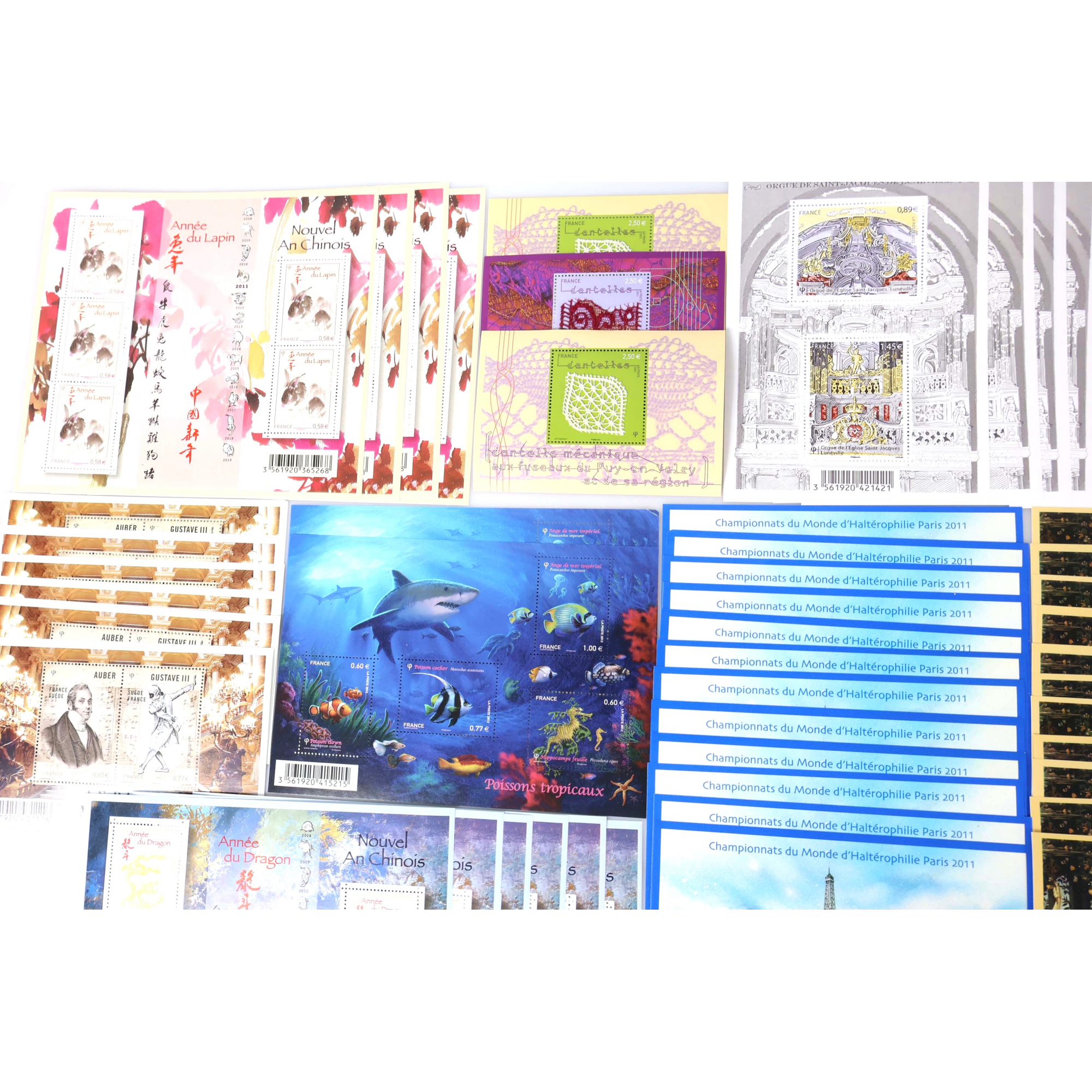 LOT BLOCS FEUILLET TIMBRES EN EUROS AVEC DÉFAUTS POUR AFFRANCHIR, FACIALE 202€