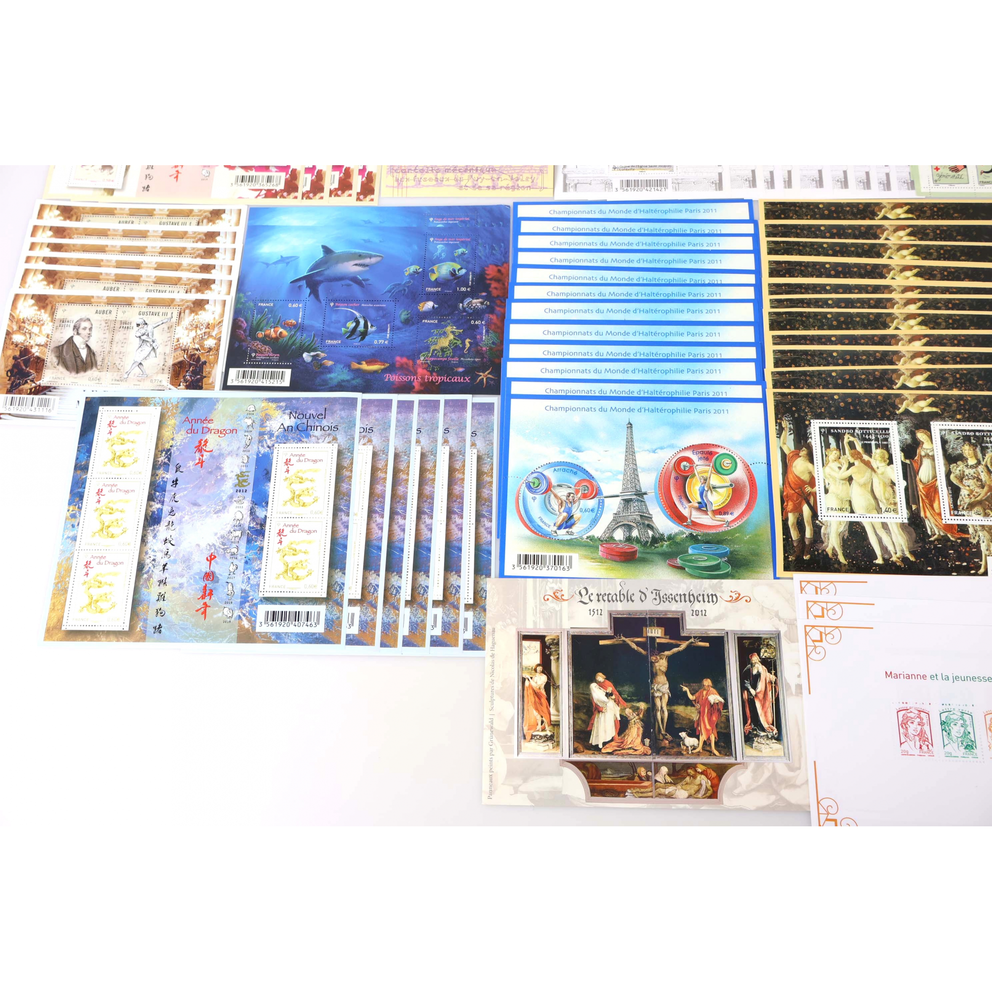 LOT BLOCS FEUILLET TIMBRES EN EUROS AVEC DÉFAUTS POUR AFFRANCHIR, FACIALE 202€