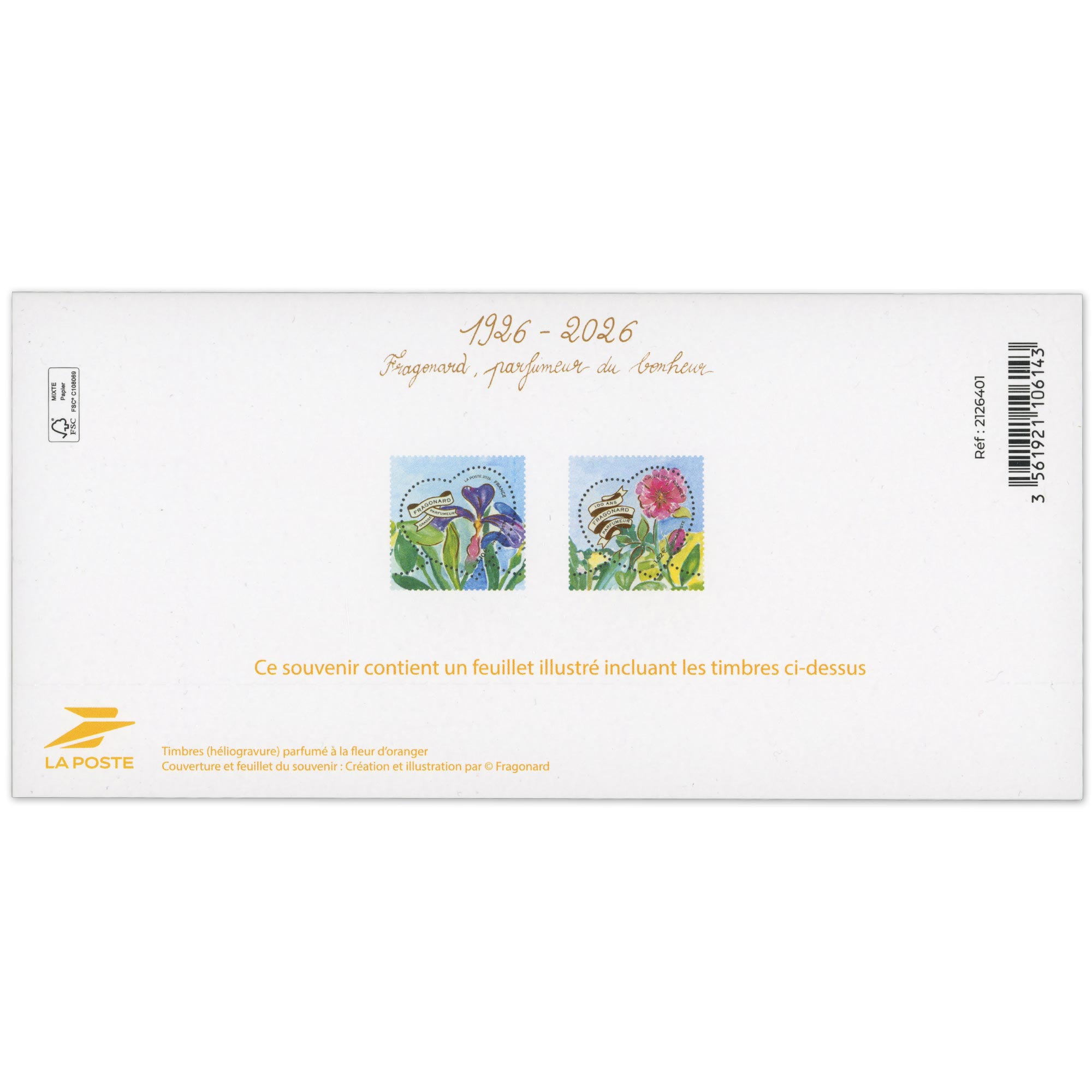 BLOC SOUVENIR 100 ANS FRAGONARD COEURS, TIMBRES NEUFS** ANNÉE 2026