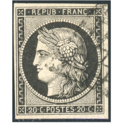 CÉRÈS N°3a TIMBRE FRANCAIS CLASSIQUE OBLITÉRATION GRILLE ANNÉE 1849