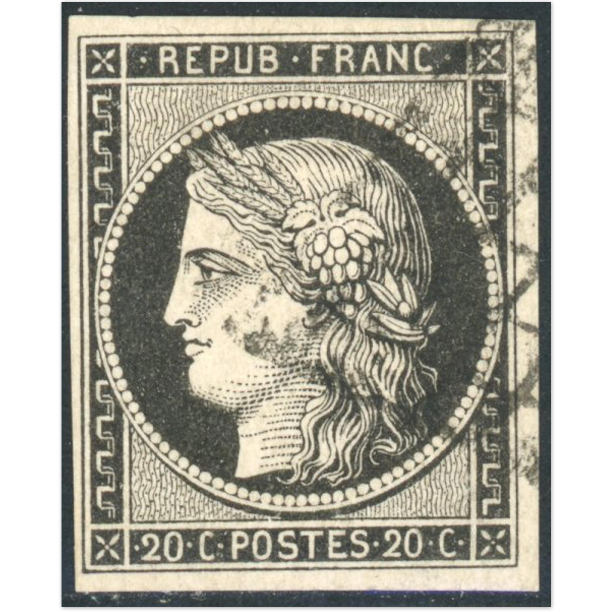 CÉRÈS N°3a TIMBRE FRANCAIS CLASSIQUE OBLITÉRATION GRILLE ANNÉE 1849